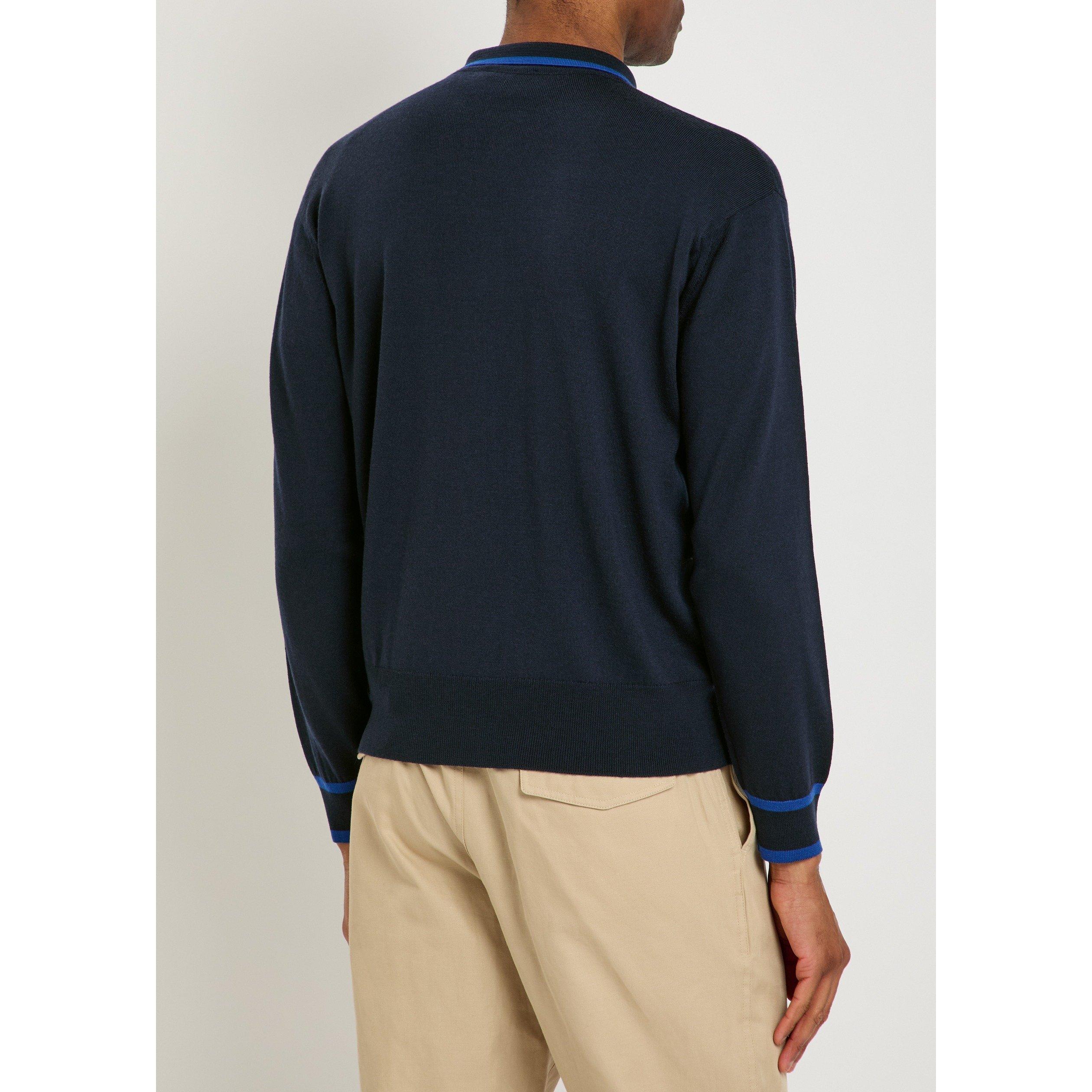 NAVY - John Smedley - Men's Albie Merino Wool Long-Sleeve Cardigan - 3