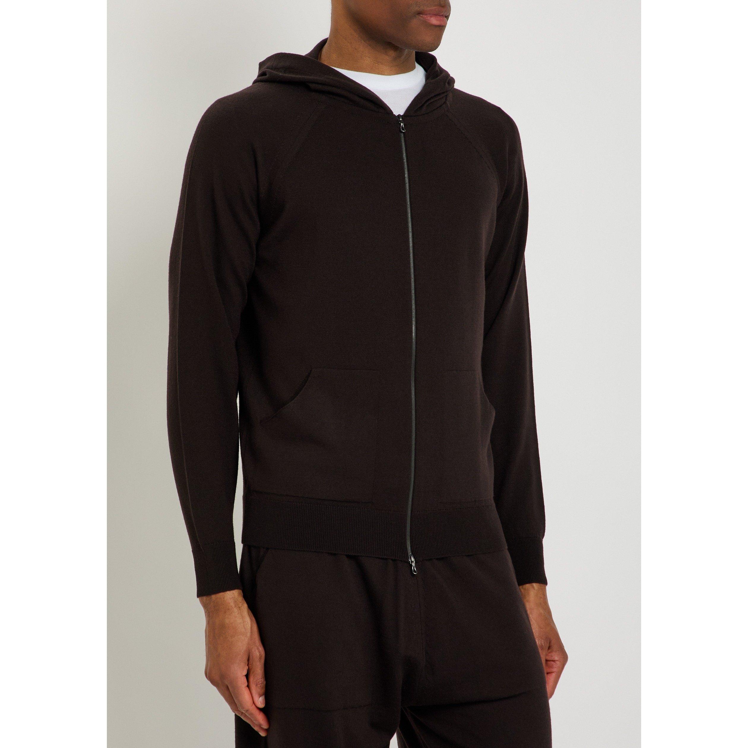 BROWN - John Smedley - Men's Carty Merino Wool Knitted Hoodie - 2