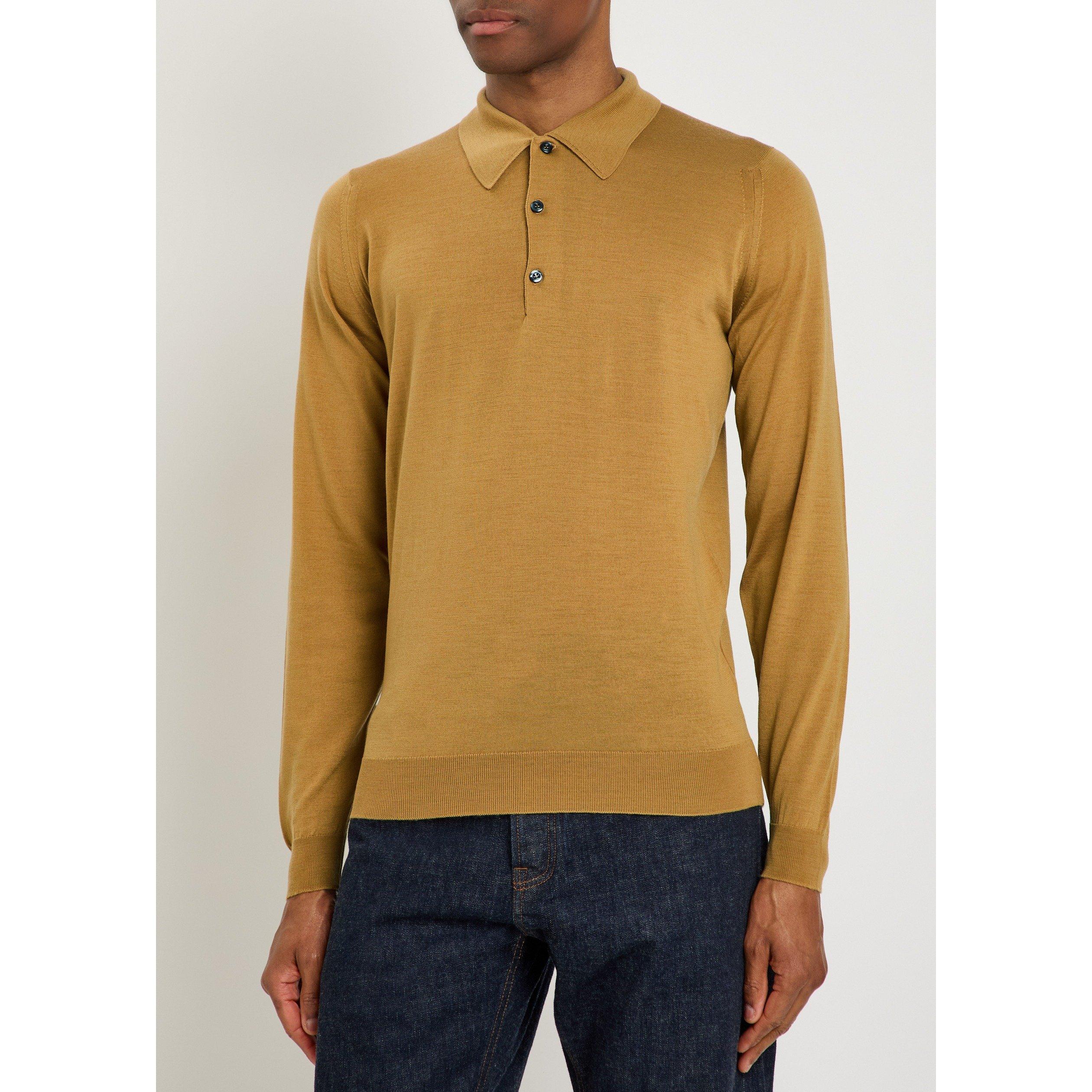 YELLOW - John Smedley - Men's Caverhill Merino Wool Long-Sleeve Polo Shirt - 2