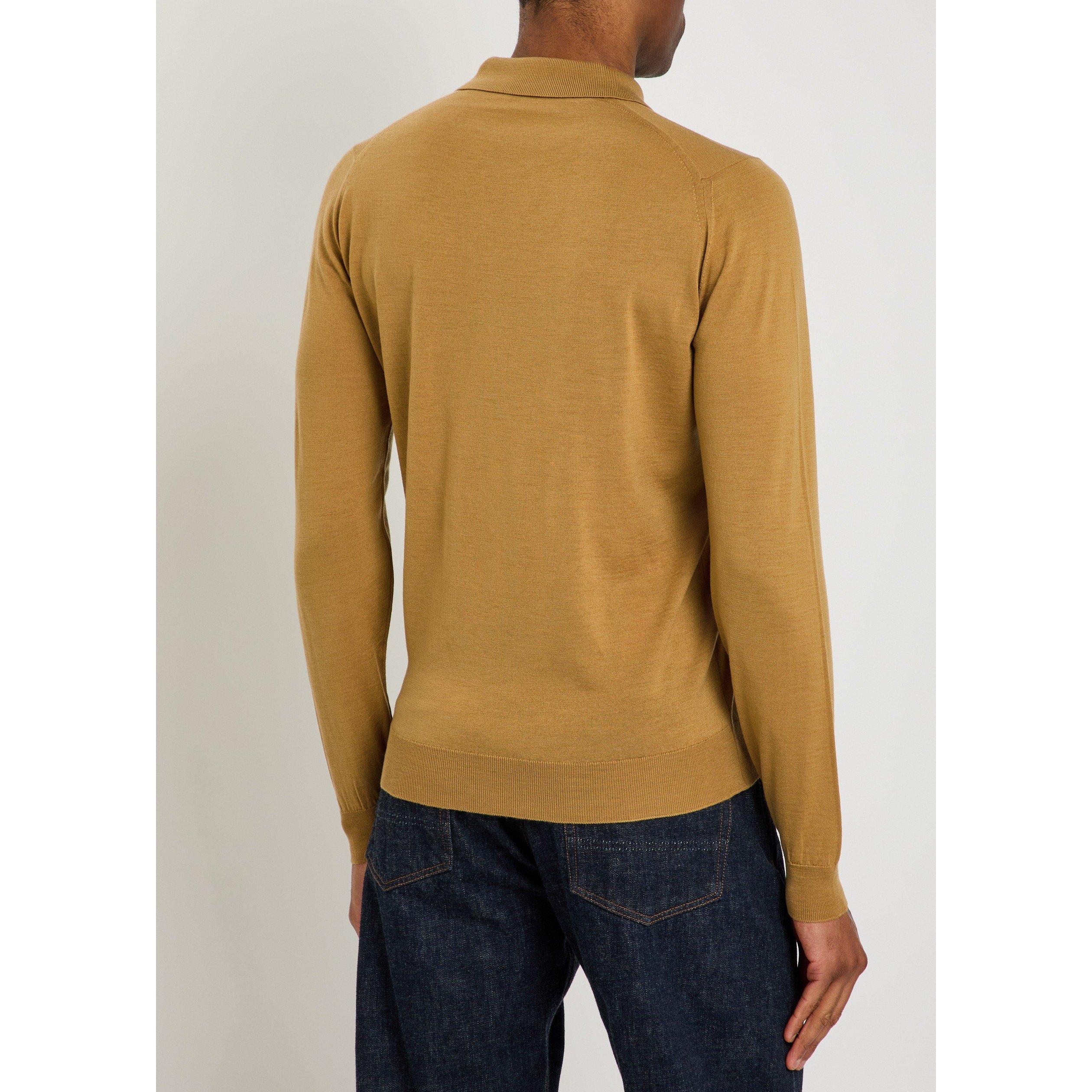 YELLOW - John Smedley - Men's Caverhill Merino Wool Long-Sleeve Polo Shirt - 3