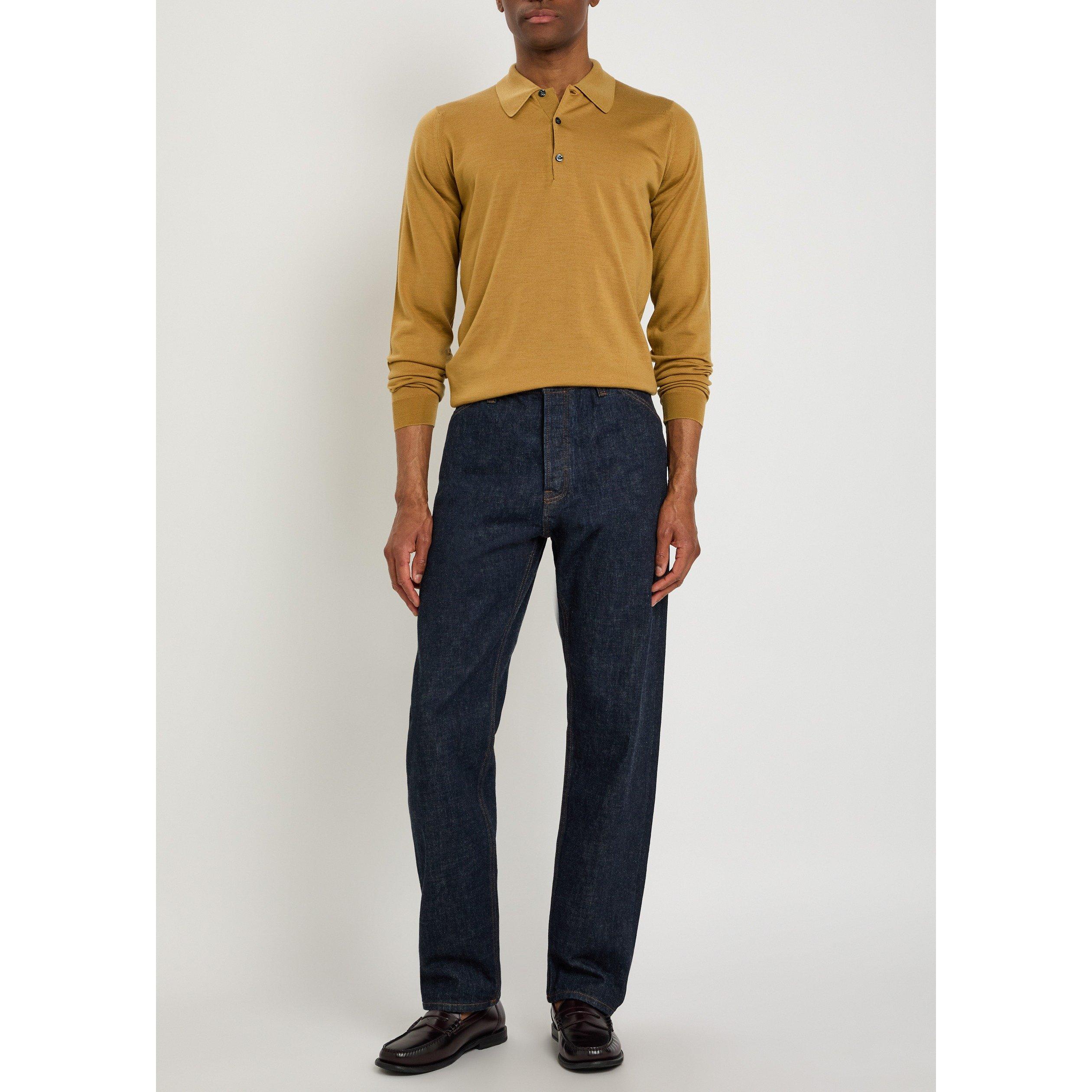 YELLOW - John Smedley - Men's Caverhill Merino Wool Long-Sleeve Polo Shirt - 5