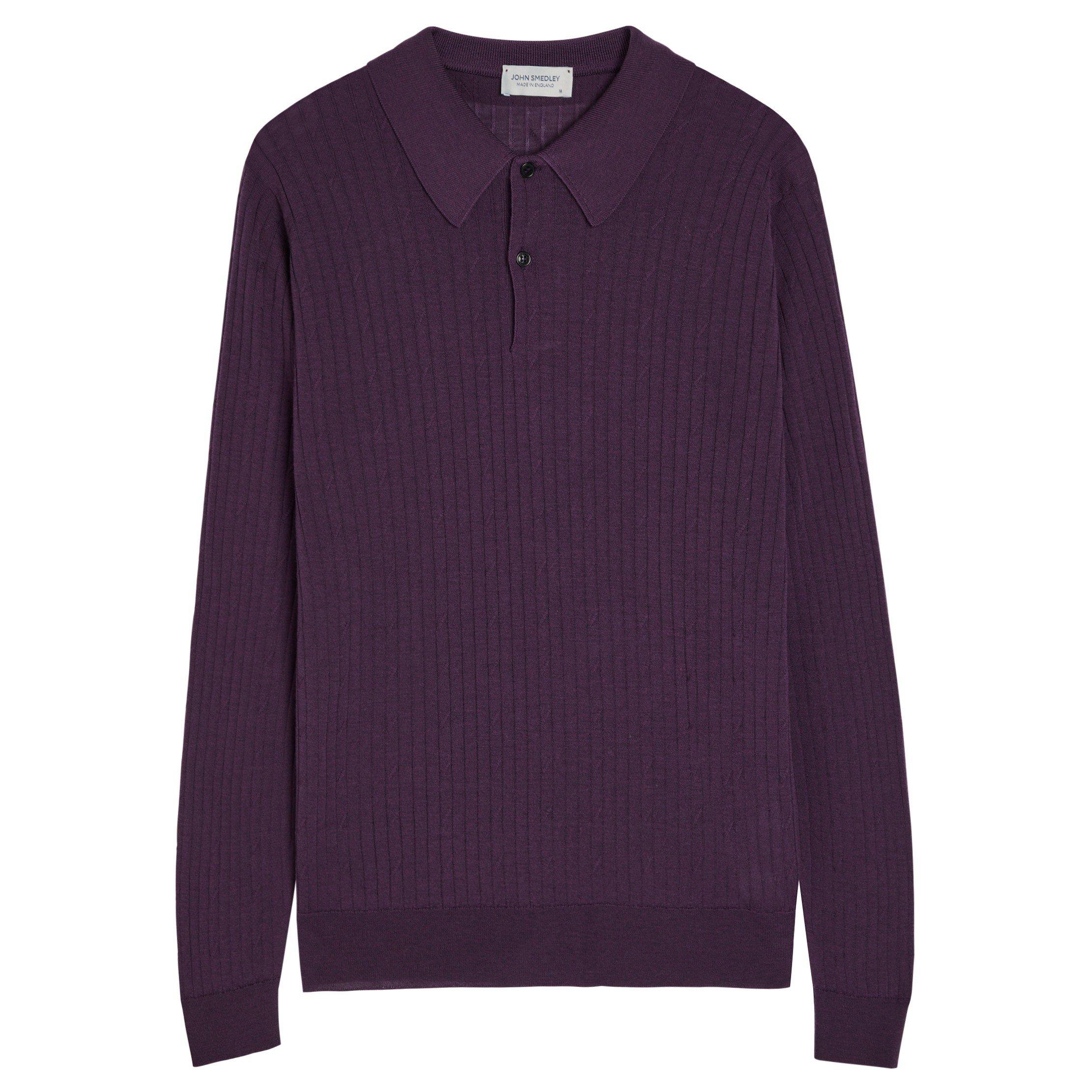DARK PURPLE - John Smedley - Men's Hodson Merino Wool Long-Sleeve Polo Shirt - 1