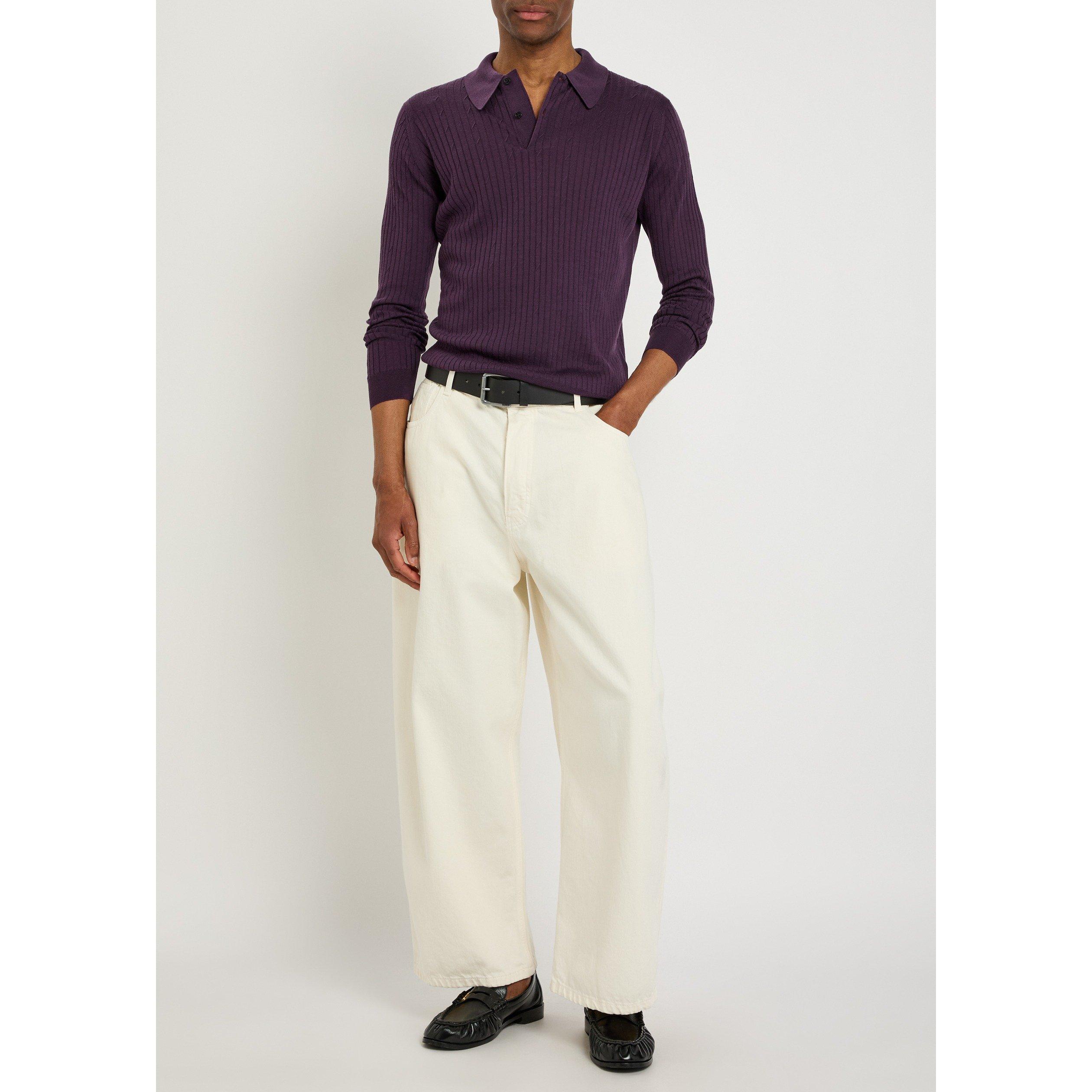 DARK PURPLE - John Smedley - Men's Hodson Merino Wool Long-Sleeve Polo Shirt - 5