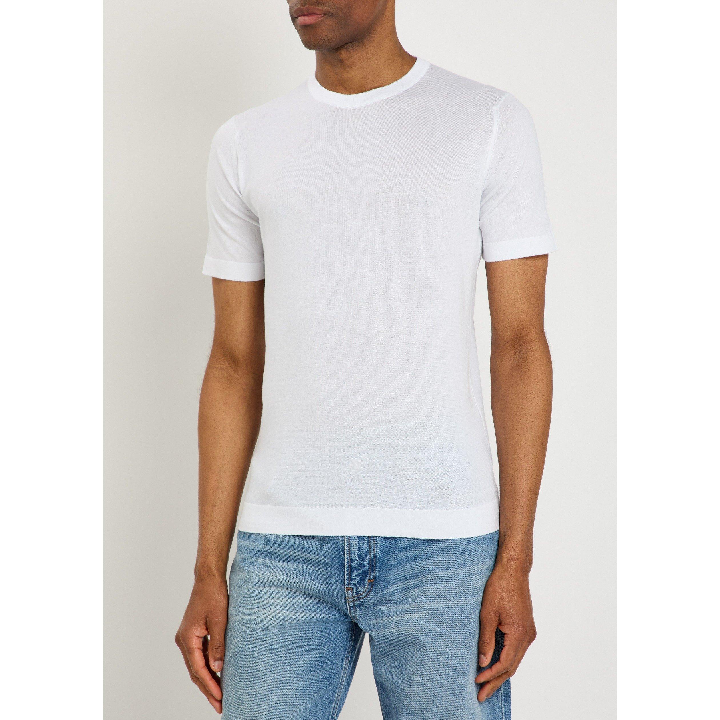 WHITE - John Smedley - Men's Lorca Cotton Short-Sleeve Knitted T-Shirt - 2