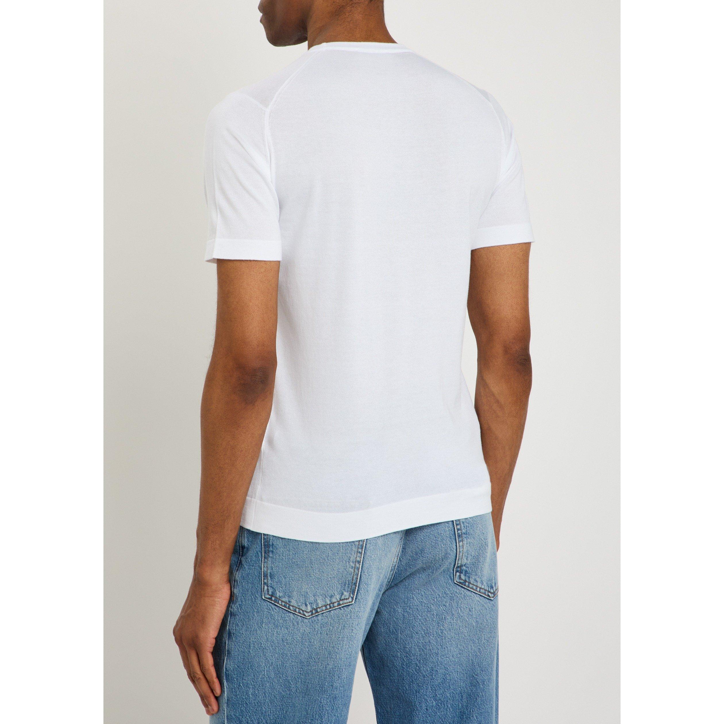 WHITE - John Smedley - Men's Lorca Cotton Short-Sleeve Knitted T-Shirt - 3
