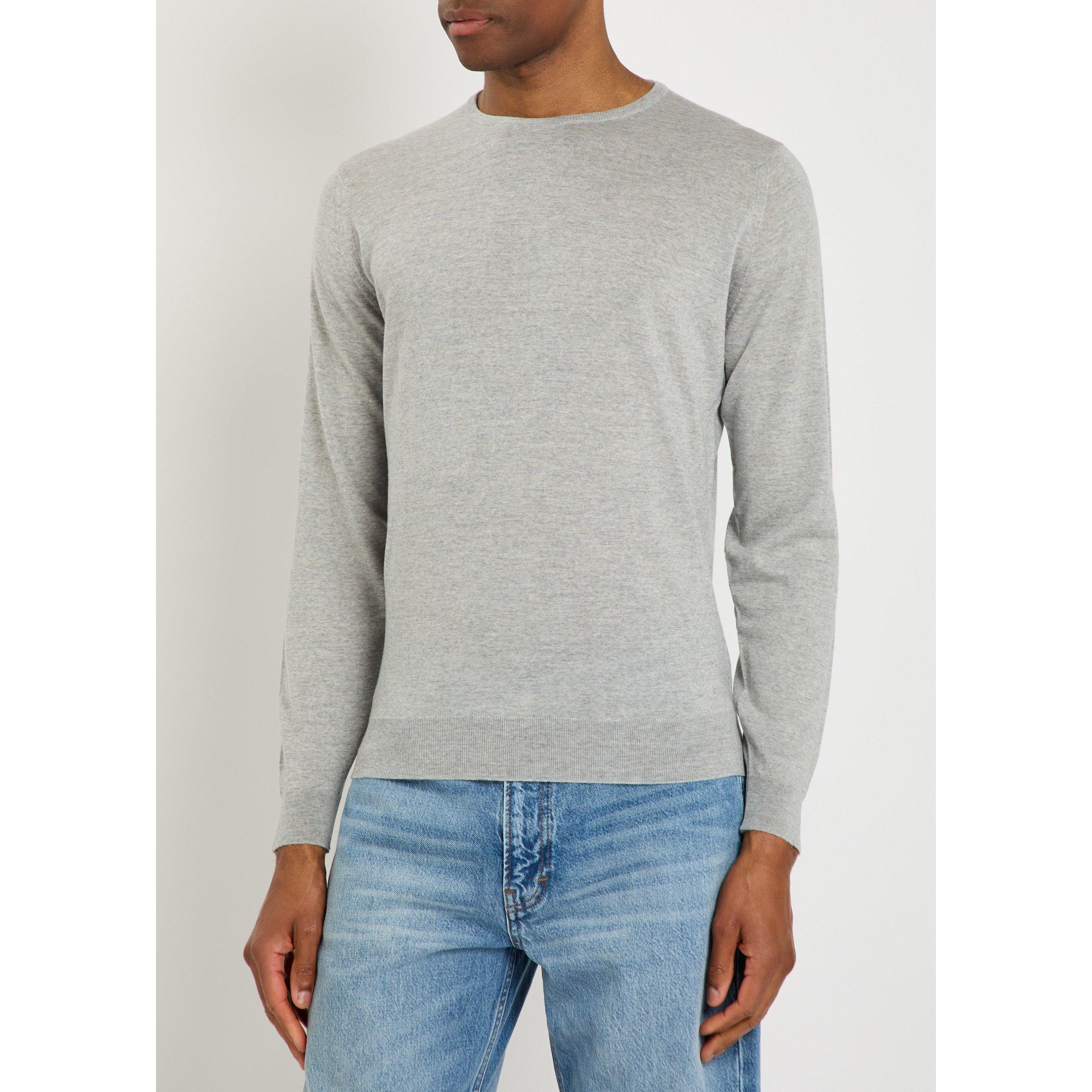 LIGHT GREY - John Smedley - Men's Lundy Merino Wool Slim-Fit Crew-Neck Jumper - 2