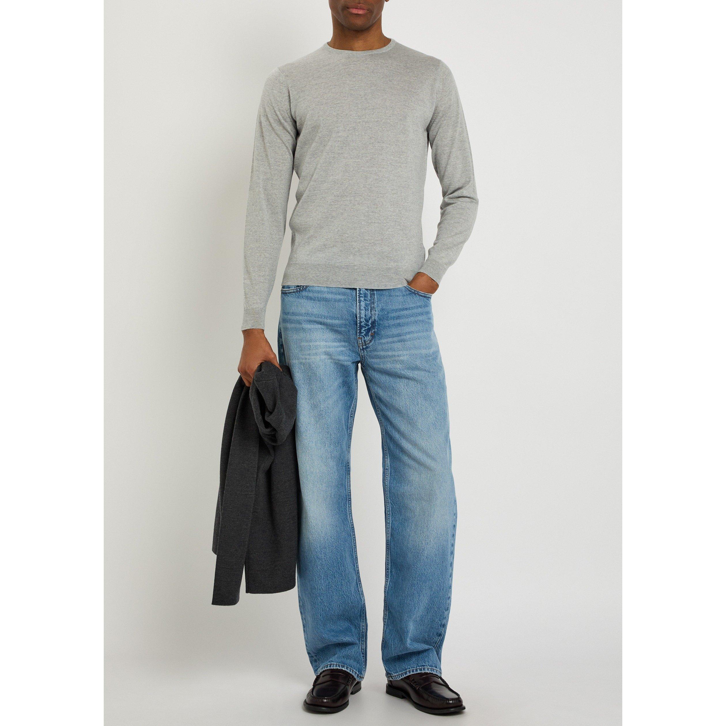 LIGHT GREY - John Smedley - Men's Lundy Merino Wool Slim-Fit Crew-Neck Jumper - 5