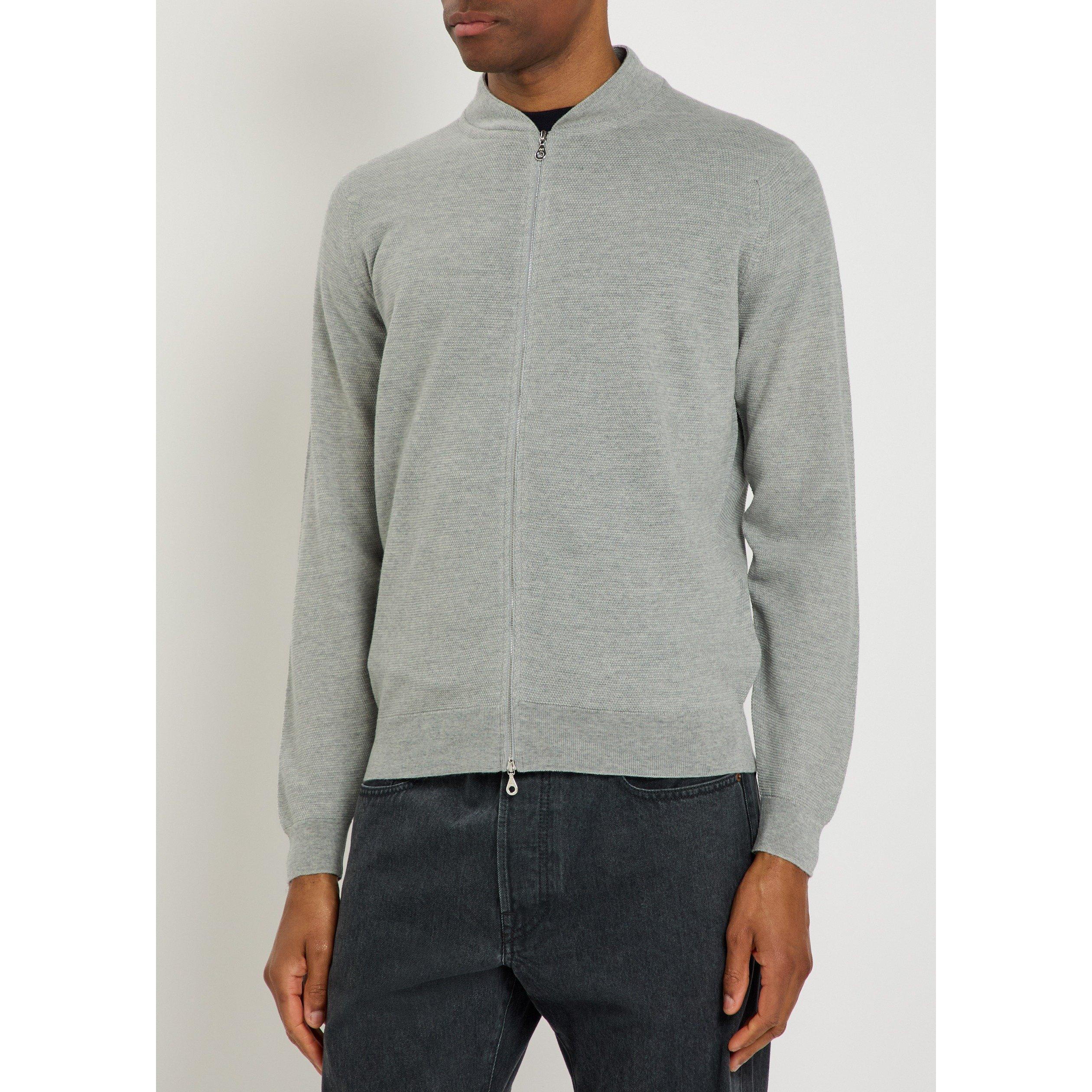 GREY - John Smedley - Men's Merino Wool Bomber Jacket - 2