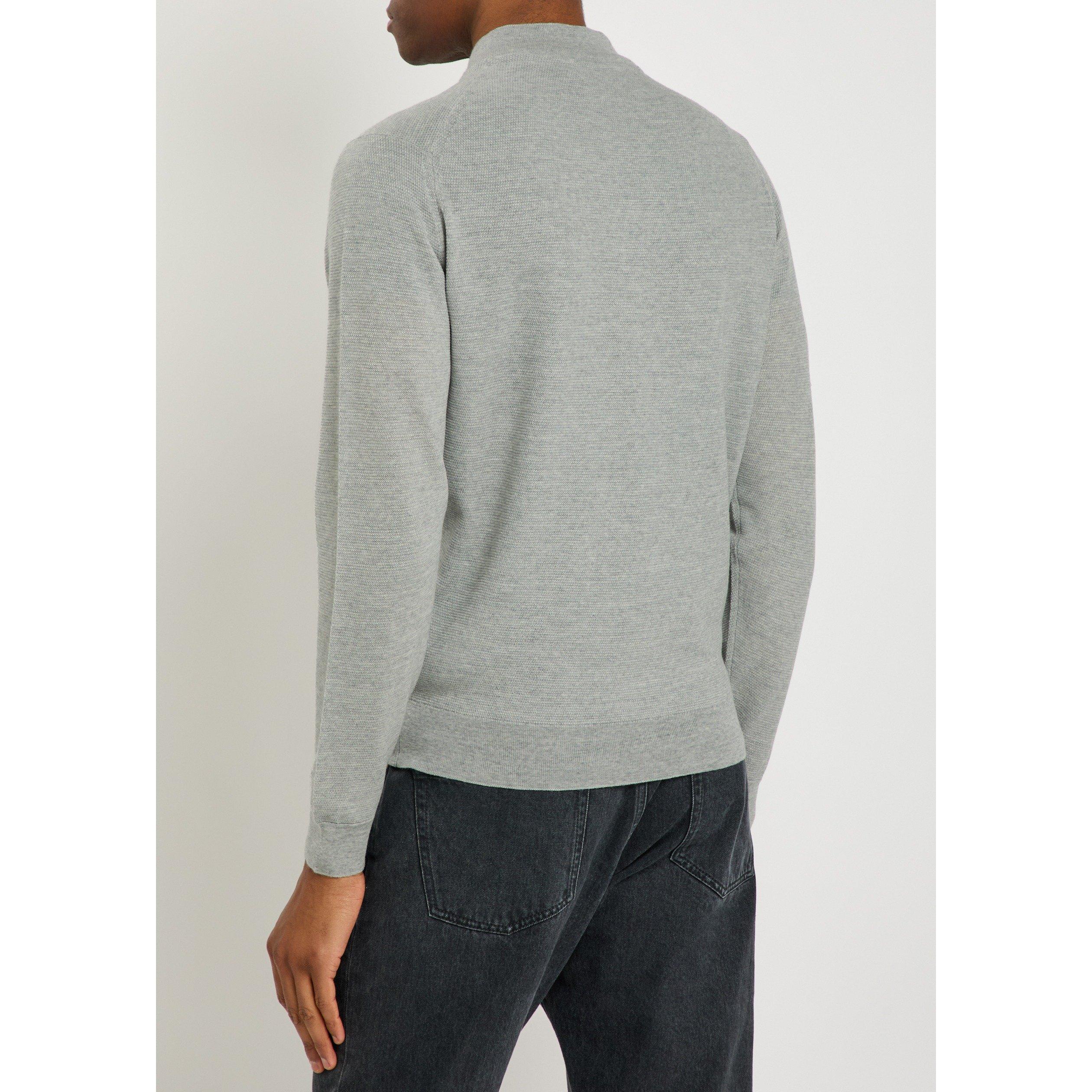 GREY - John Smedley - Men's Merino Wool Bomber Jacket - 3