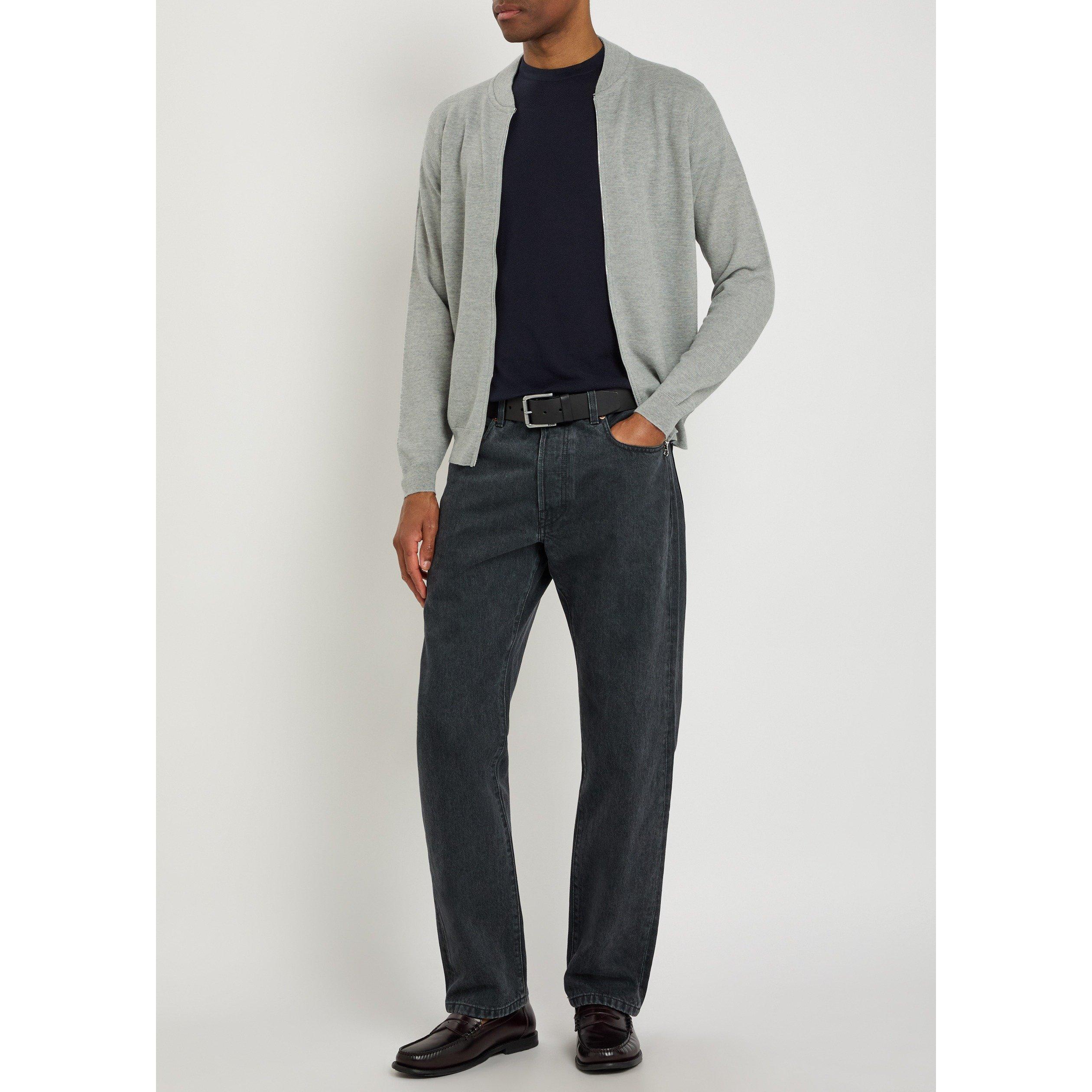 GREY - John Smedley - Men's Merino Wool Bomber Jacket - 5