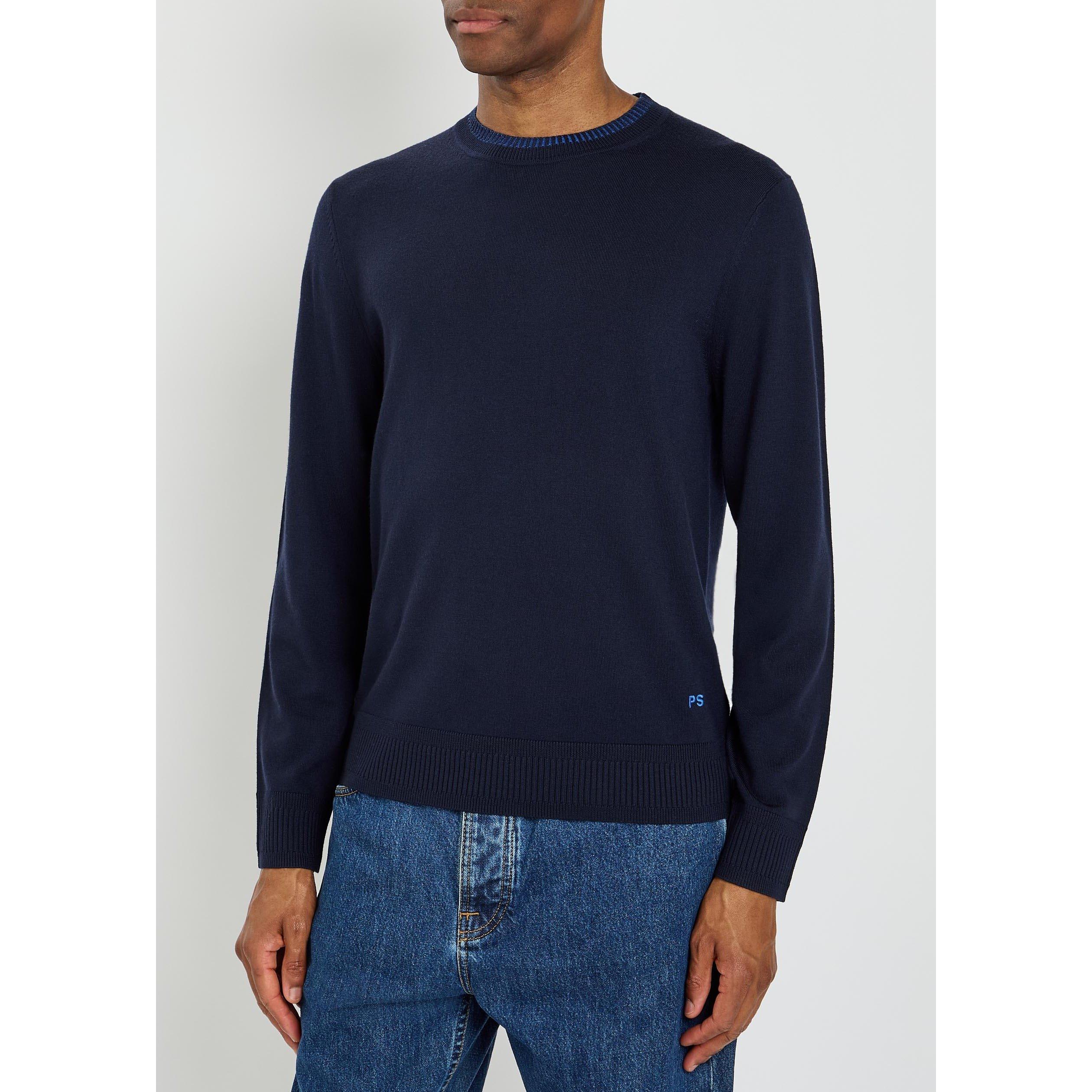 NAVY - PS Paul Smith - Men's Merino Wool Striped Crew-Neck Jumper - 2