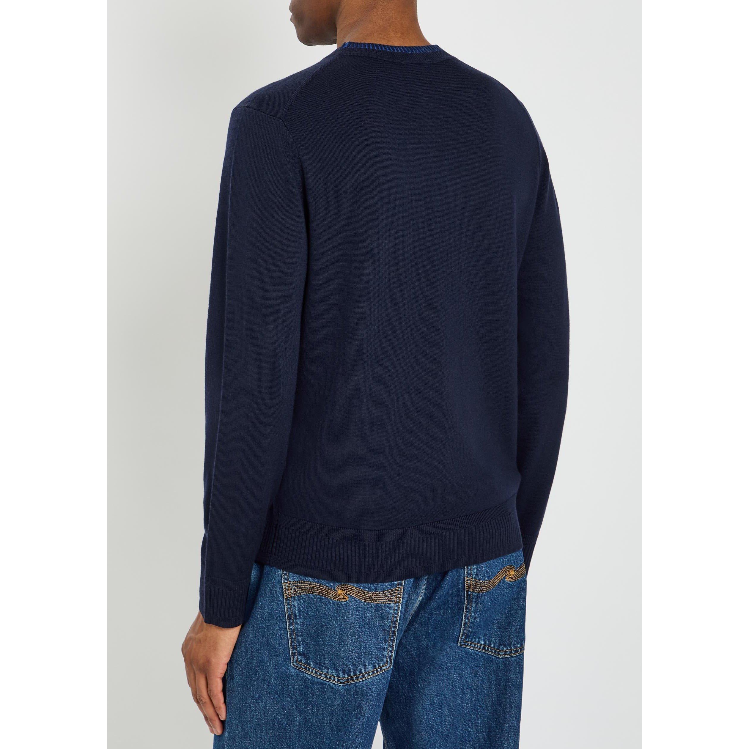 NAVY - PS Paul Smith - Men's Merino Wool Striped Crew-Neck Jumper - 3