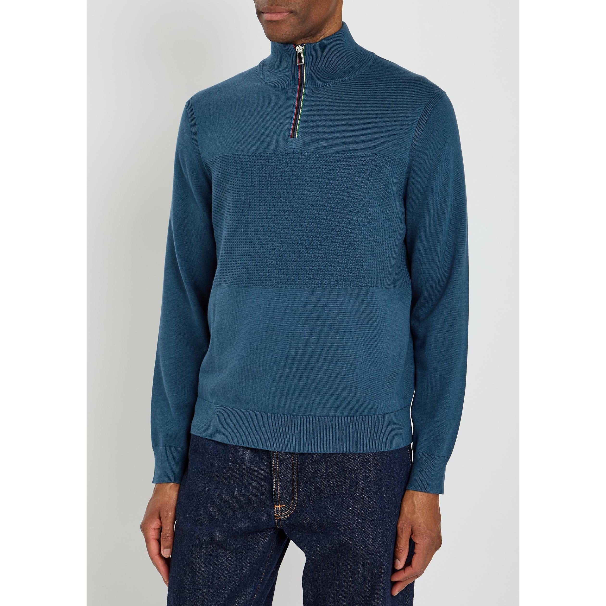 BLUE - PS Paul Smith - Men's 1/4 Zip Cotton Knitted Top - 2