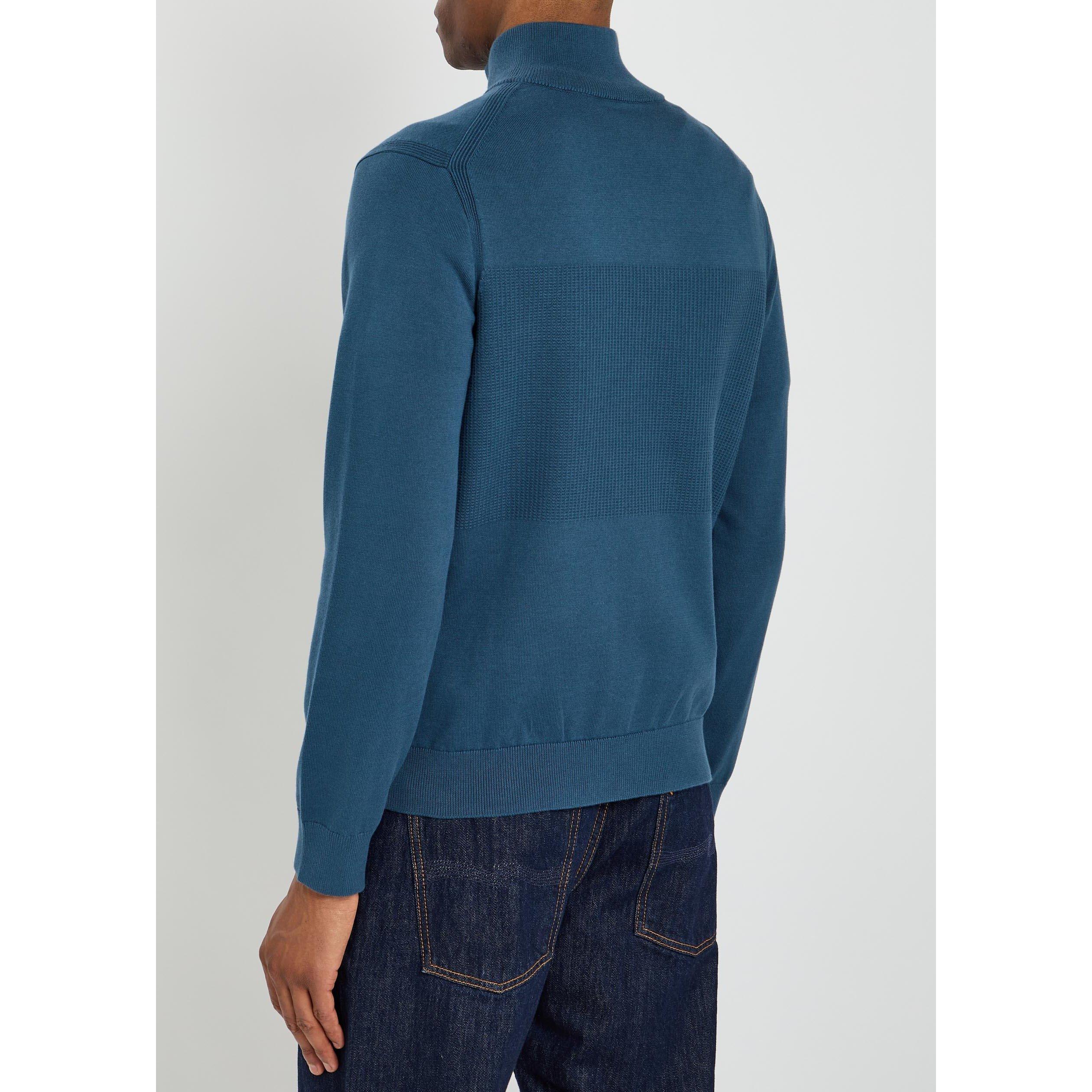 BLUE - PS Paul Smith - Men's 1/4 Zip Cotton Knitted Top - 3
