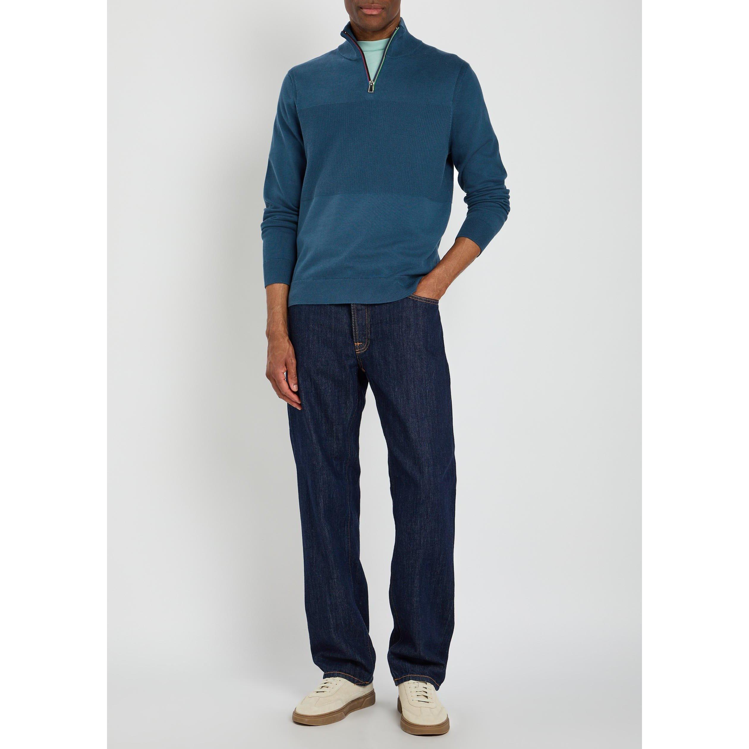 BLUE - PS Paul Smith - Men's 1/4 Zip Cotton Knitted Top - 5
