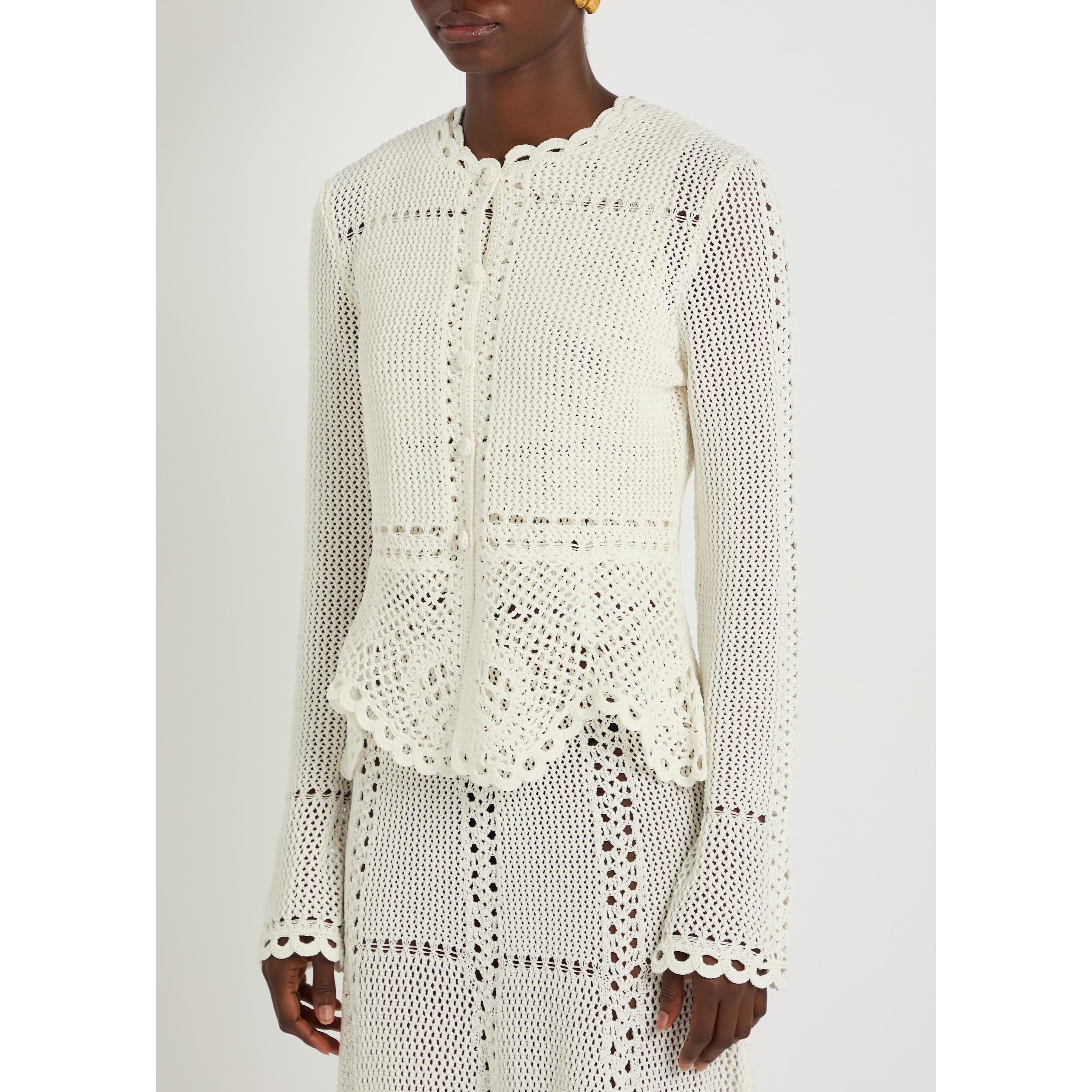 IVORY - Erdem - COTTON CROCHET PEPLUM CARDIGAN - 2