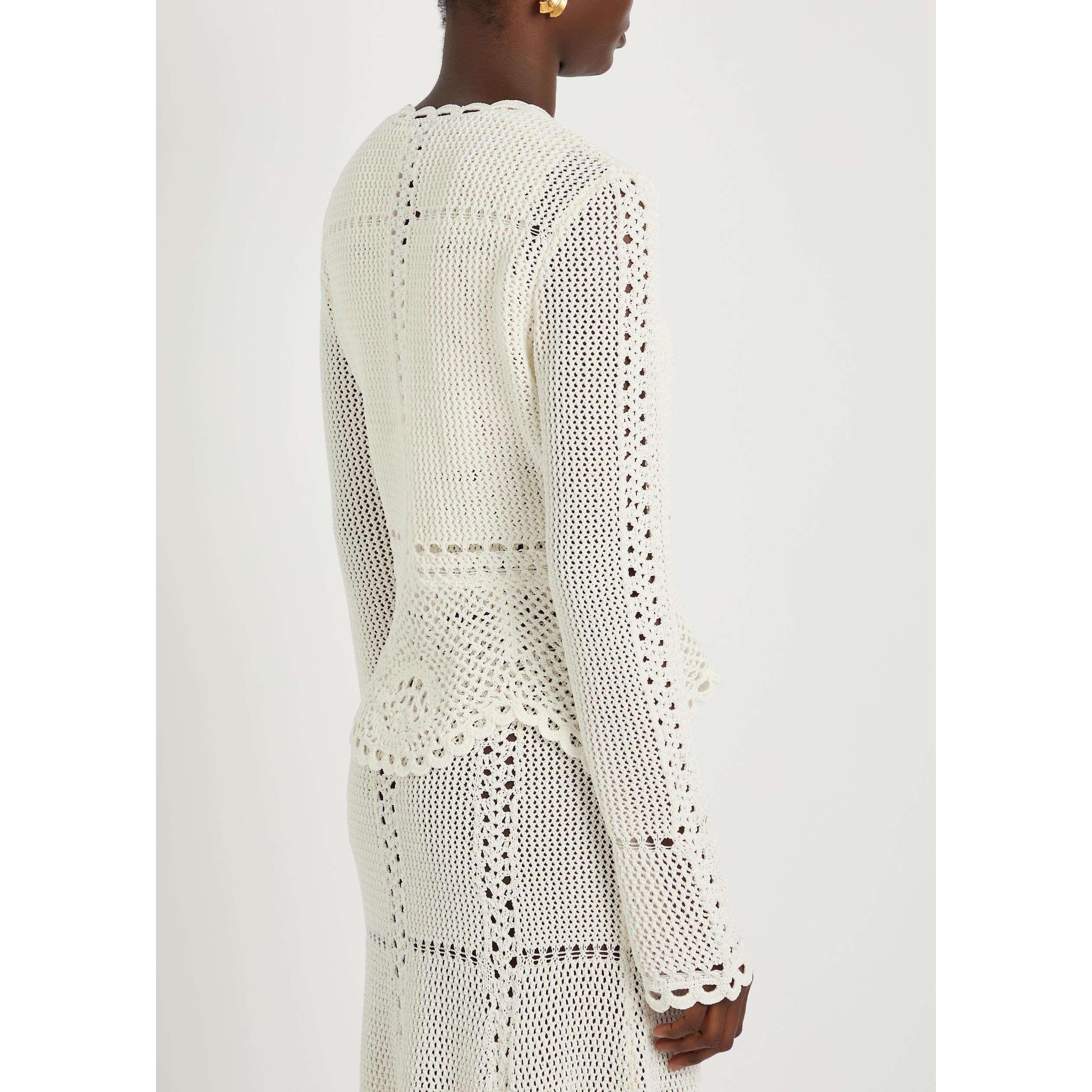 IVORY - Erdem - COTTON CROCHET PEPLUM CARDIGAN - 3