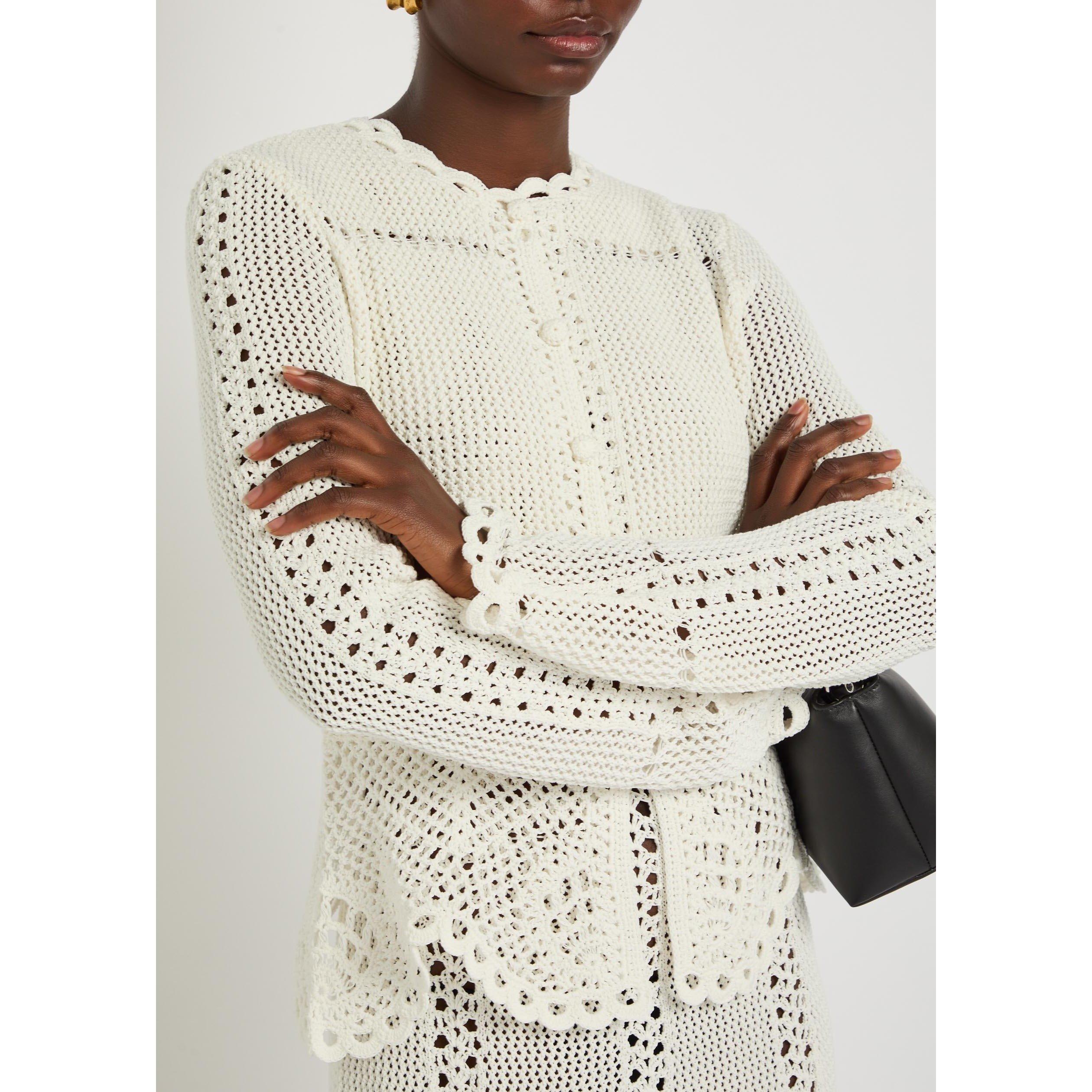 IVORY - Erdem - COTTON CROCHET PEPLUM CARDIGAN - 4
