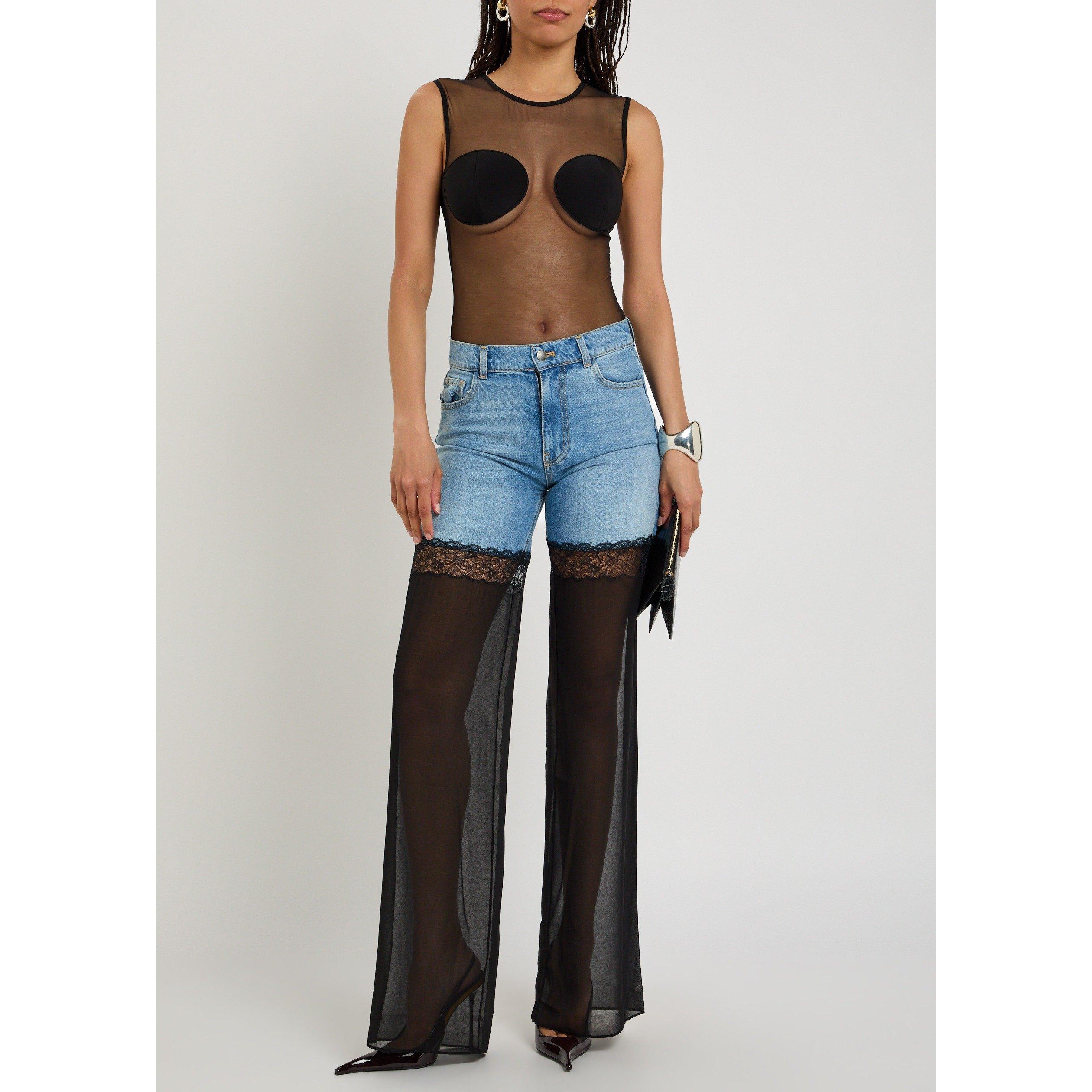 BLUE - Nensi Dojaka - HYBRID JEANS WITH SHEER LEG - 5