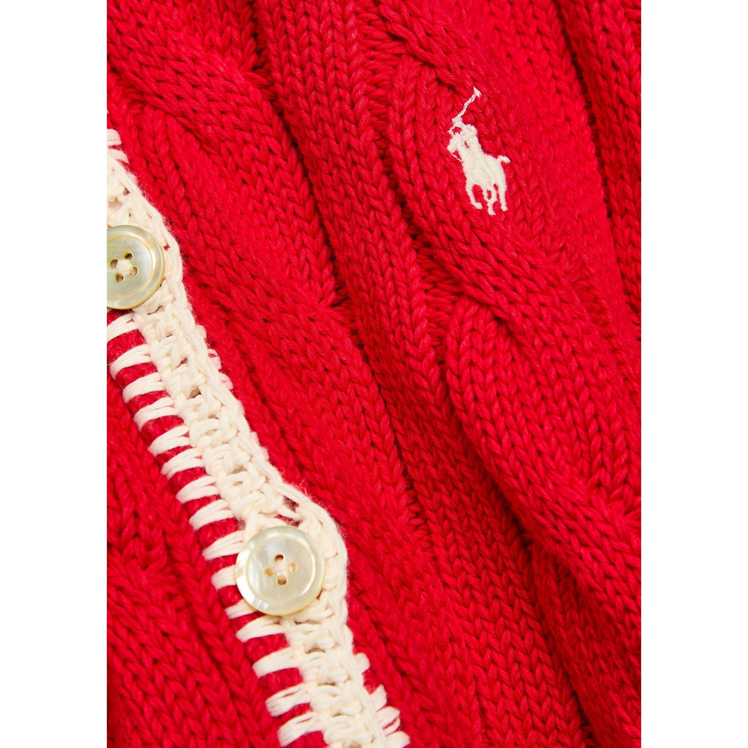 RED - Polo Ralph Lauren - Women's Cable Knit Cotton Slim-Fit Cropped Cardigan - 4