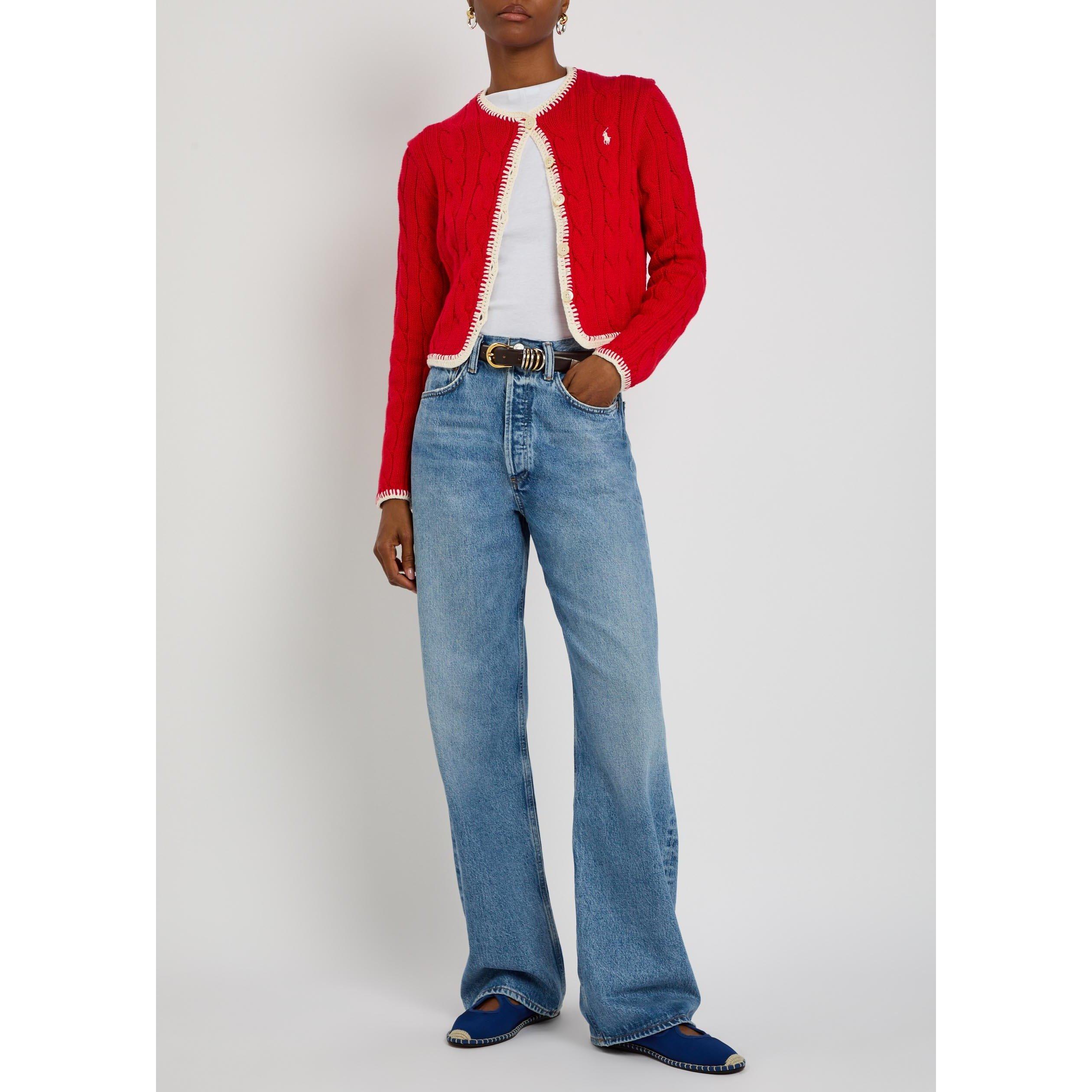 RED - Polo Ralph Lauren - Women's Cable Knit Cotton Slim-Fit Cropped Cardigan - 5