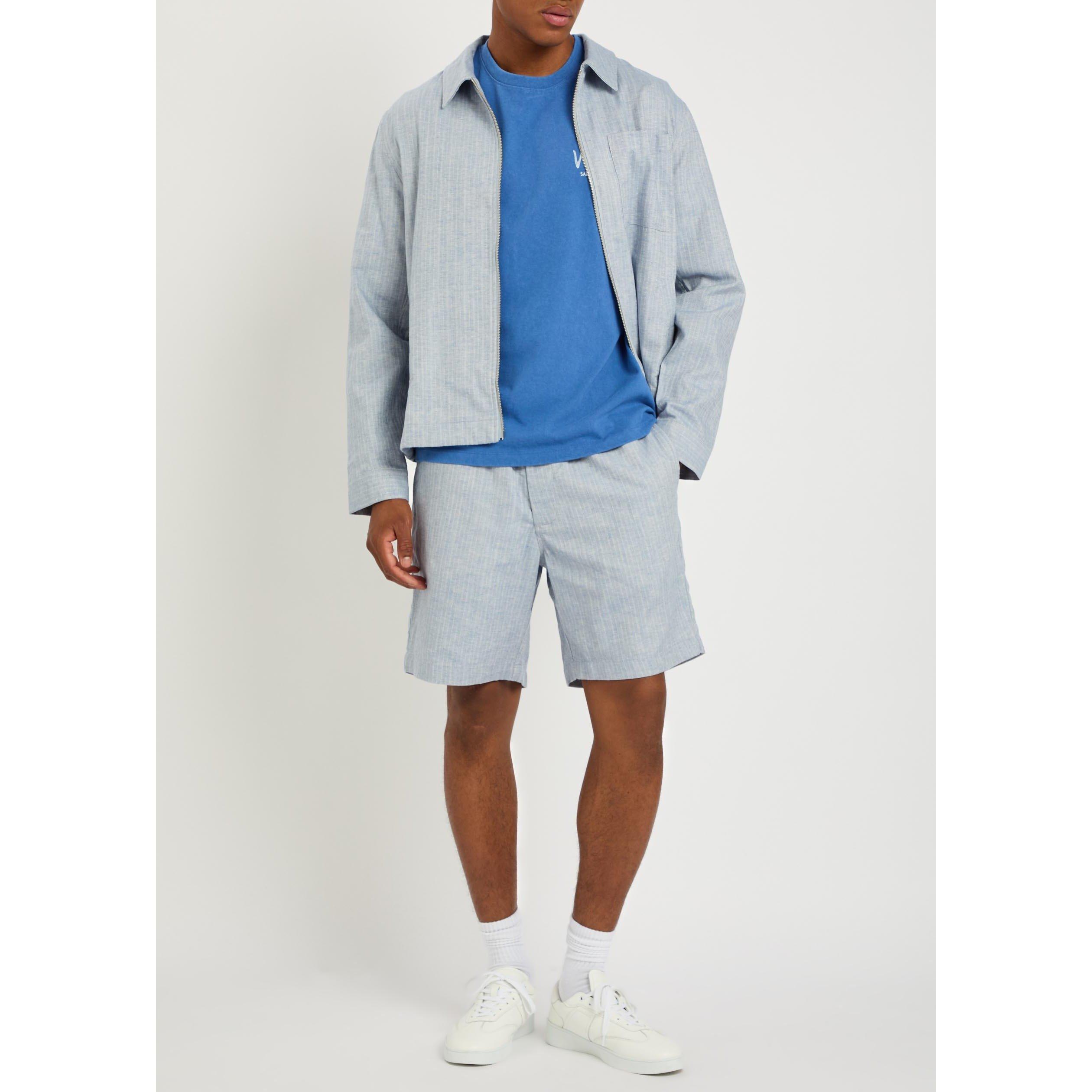 LIGHT BLUE - Wax London - Men's Kurt Cotton Striped Woven Shorts - 5