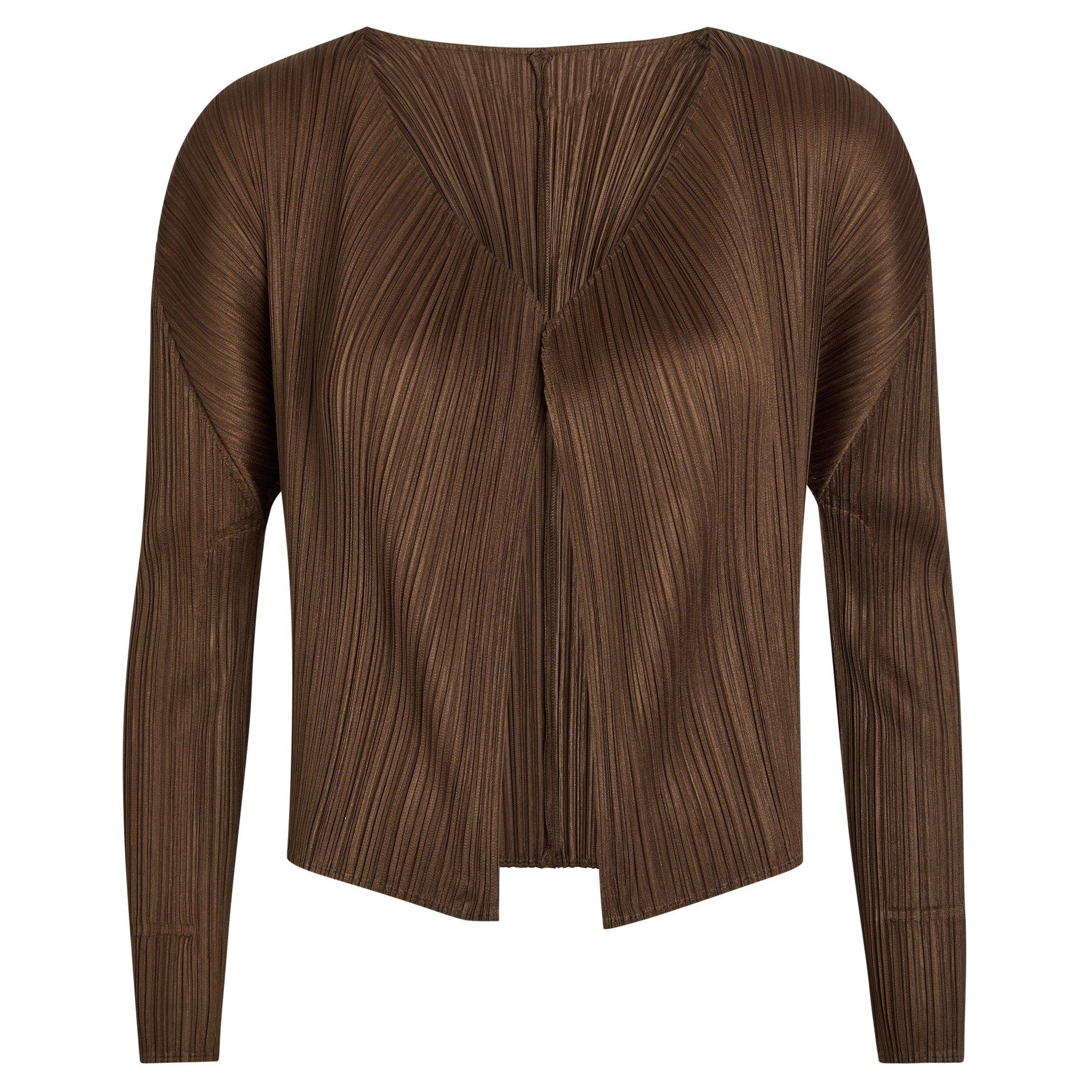 BROWN - Issey Miyake - Women's Pleats Please V-Neck Cardigan - 1