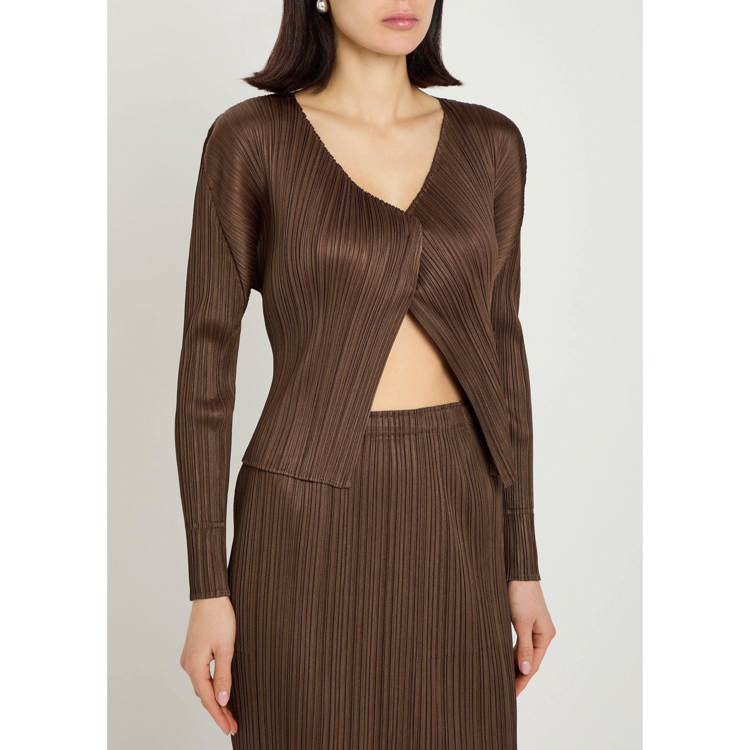 BROWN - Issey Miyake - Women's Pleats Please V-Neck Cardigan - 2