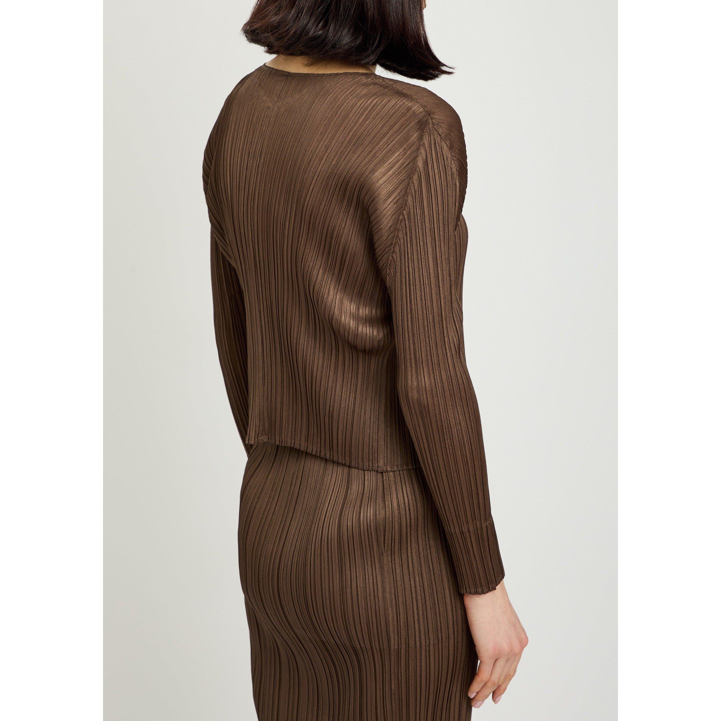 BROWN - Issey Miyake - Women's Pleats Please V-Neck Cardigan - 3