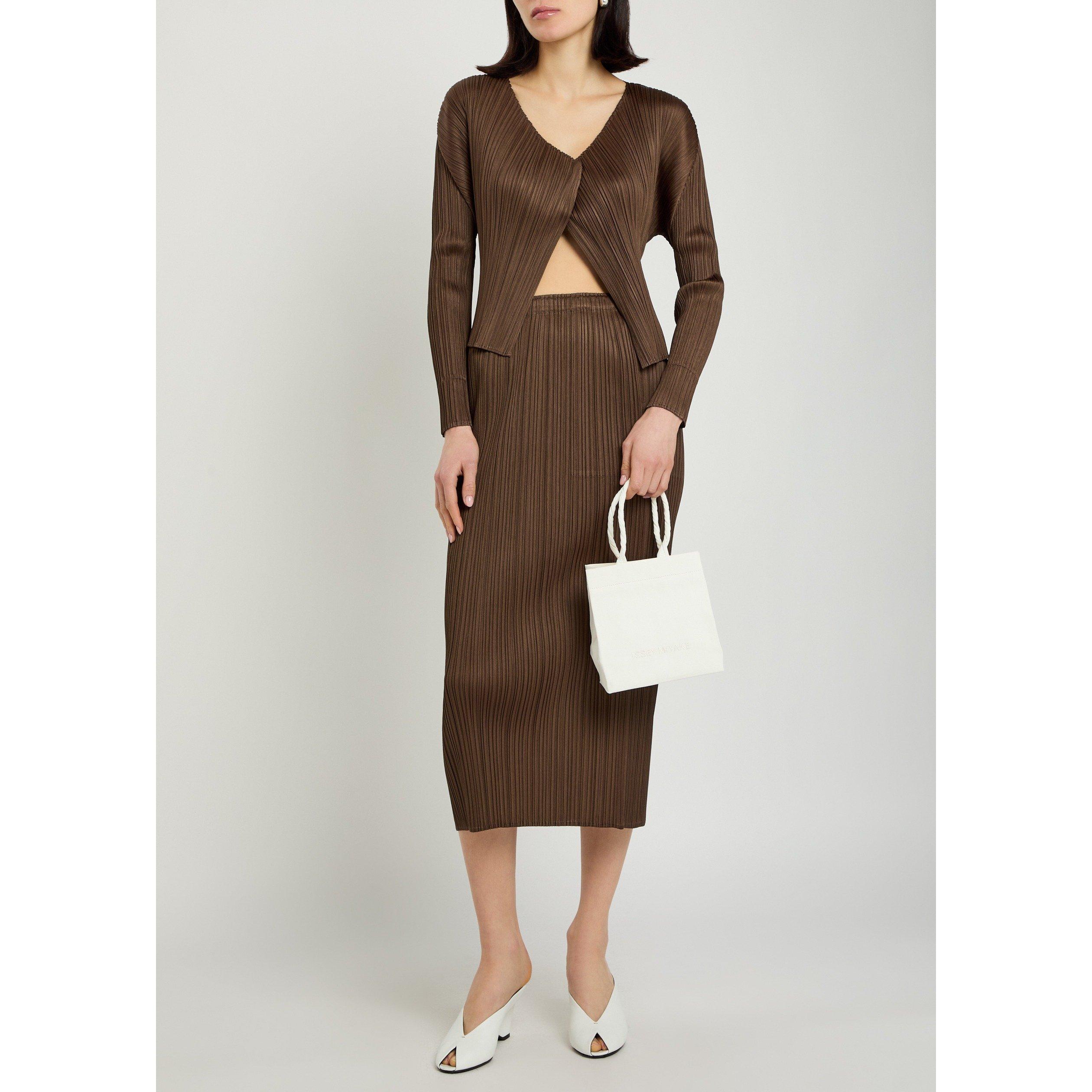 BROWN - Issey Miyake - Women's Pleats Please V-Neck Cardigan - 5