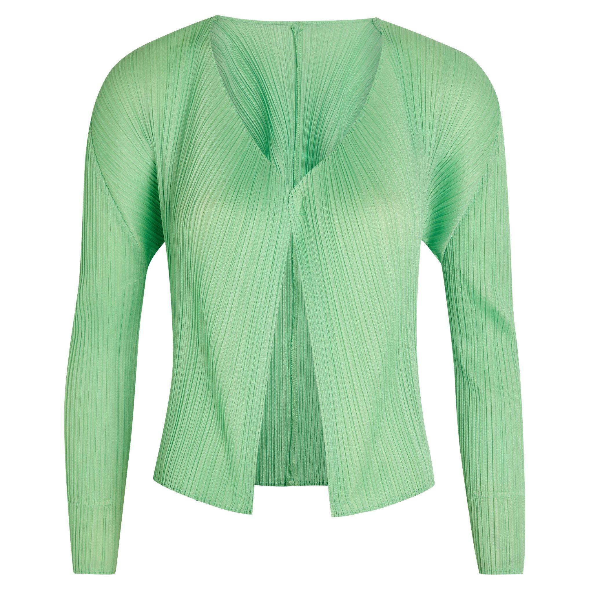 LIGHT GREEN - Issey Miyake - Women's Pleats Please Pleated V-Neck Cardigan - 1