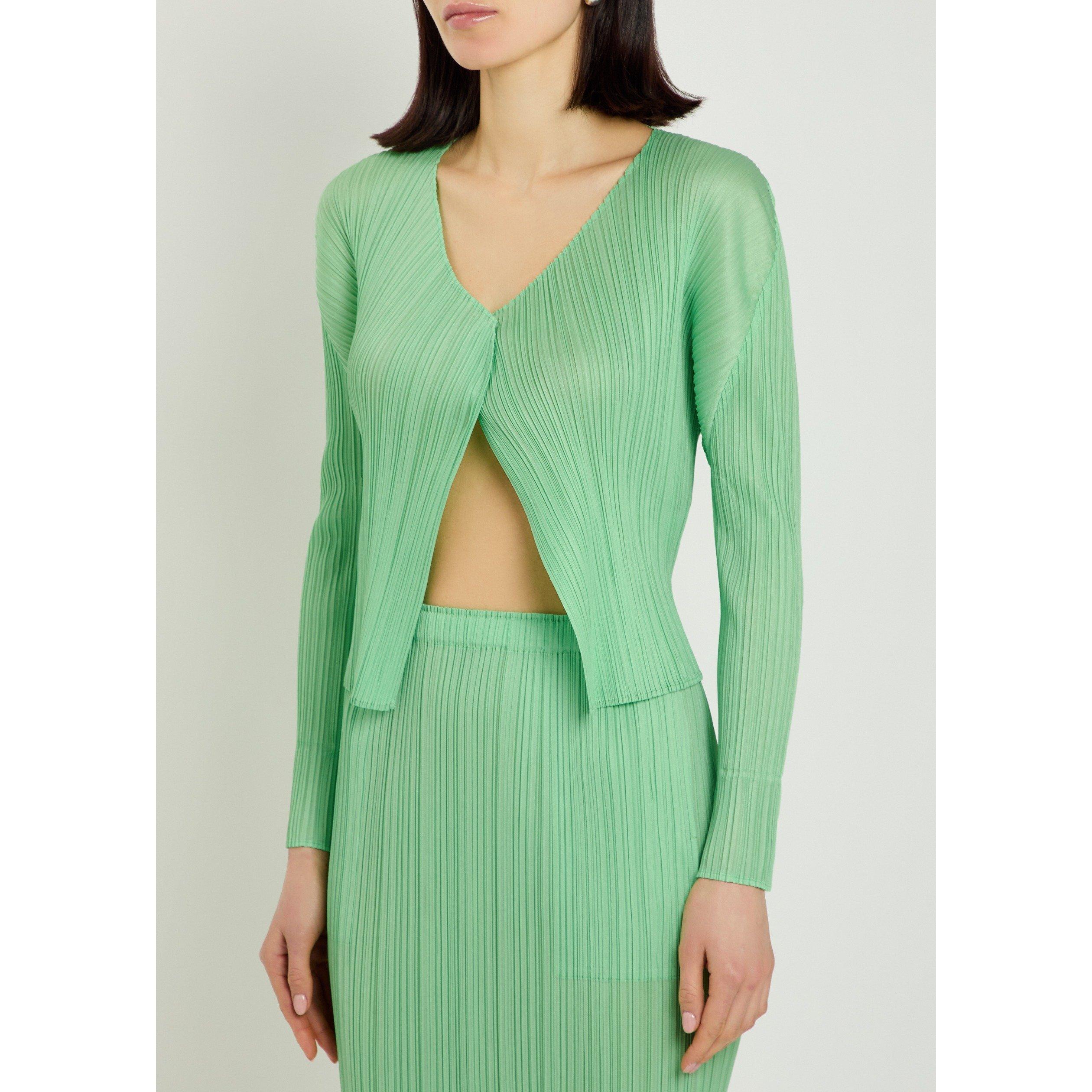 LIGHT GREEN - Issey Miyake - Women's Pleats Please Pleated V-Neck Cardigan - 2
