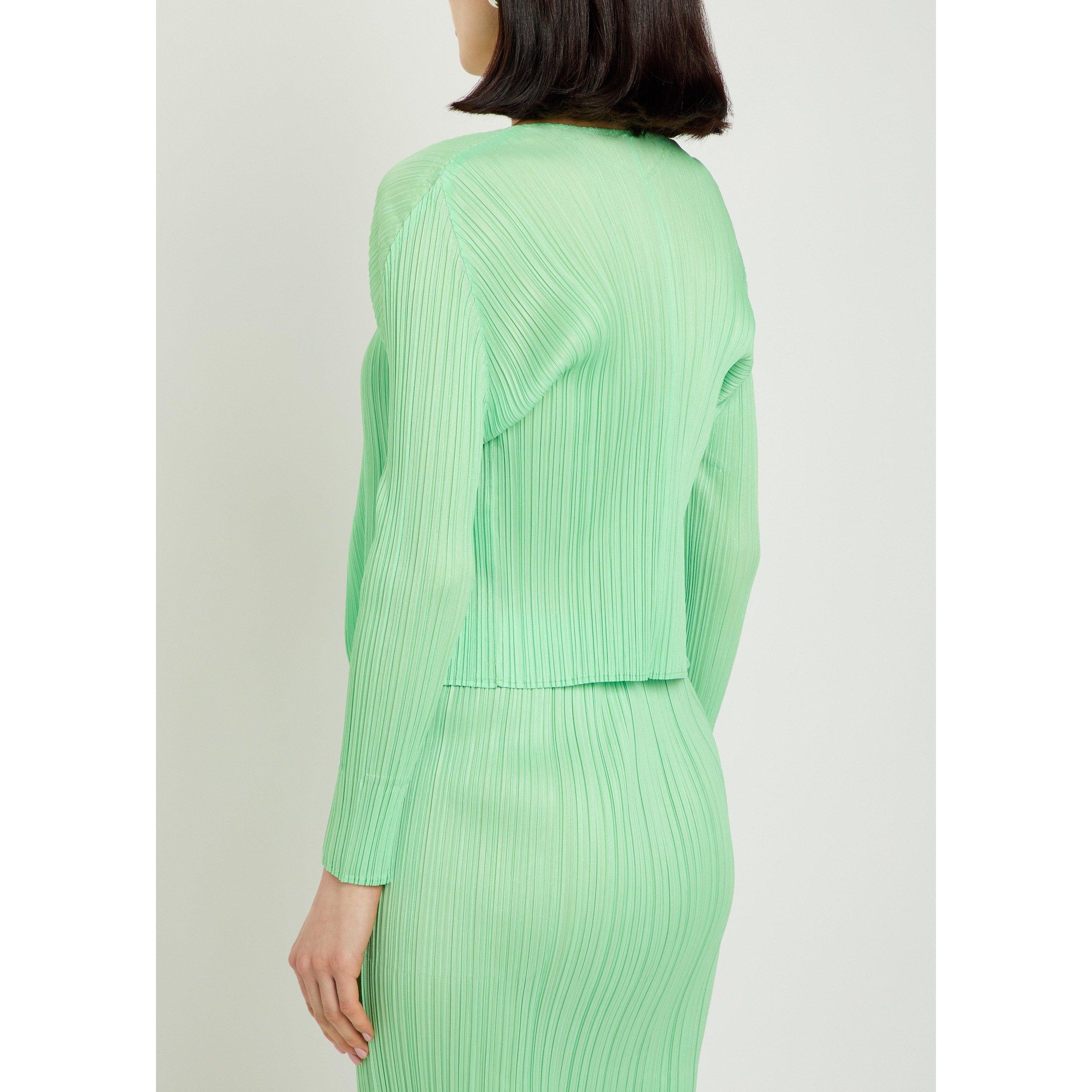 LIGHT GREEN - Issey Miyake - Women's Pleats Please Pleated V-Neck Cardigan - 3