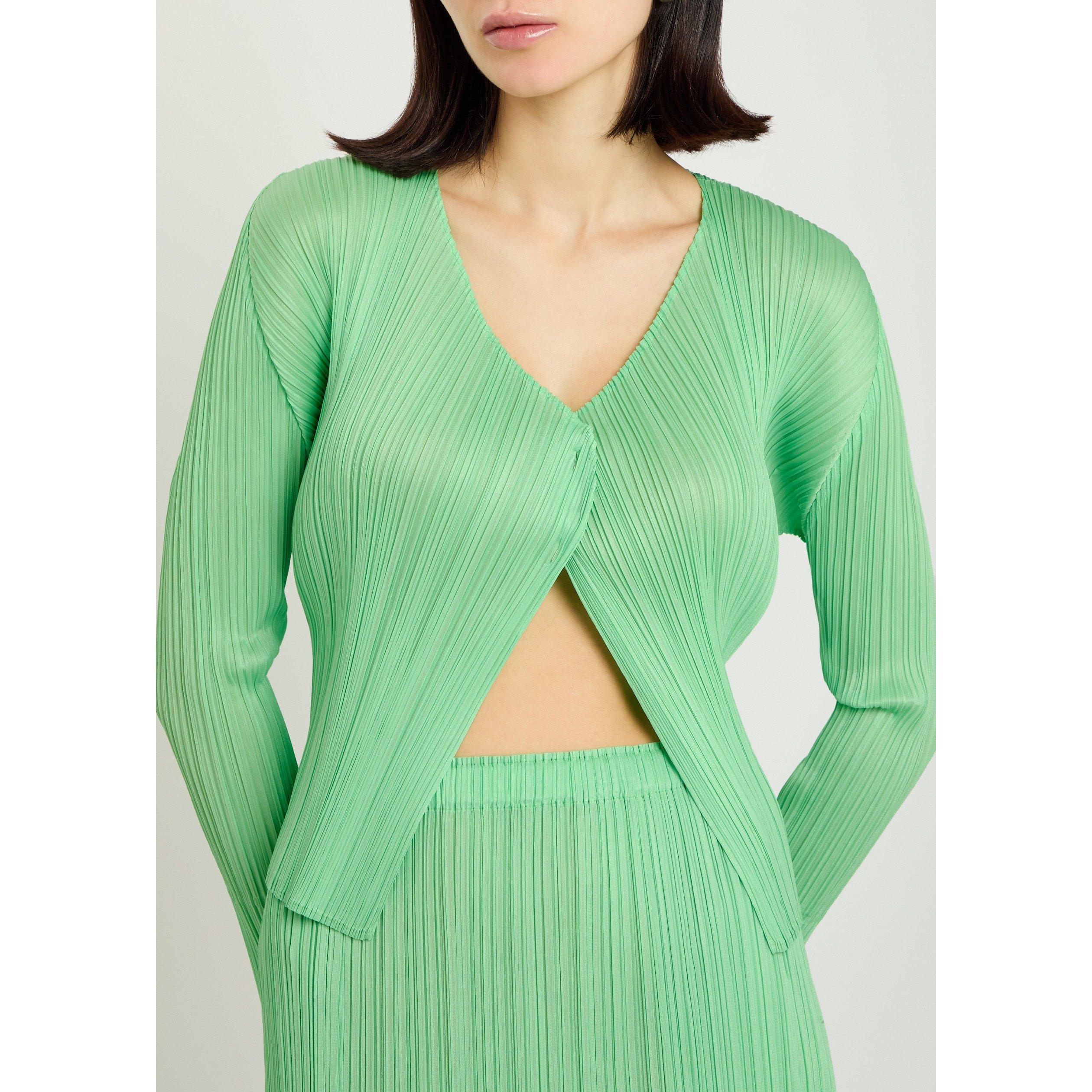 LIGHT GREEN - Issey Miyake - Women's Pleats Please Pleated V-Neck Cardigan - 4