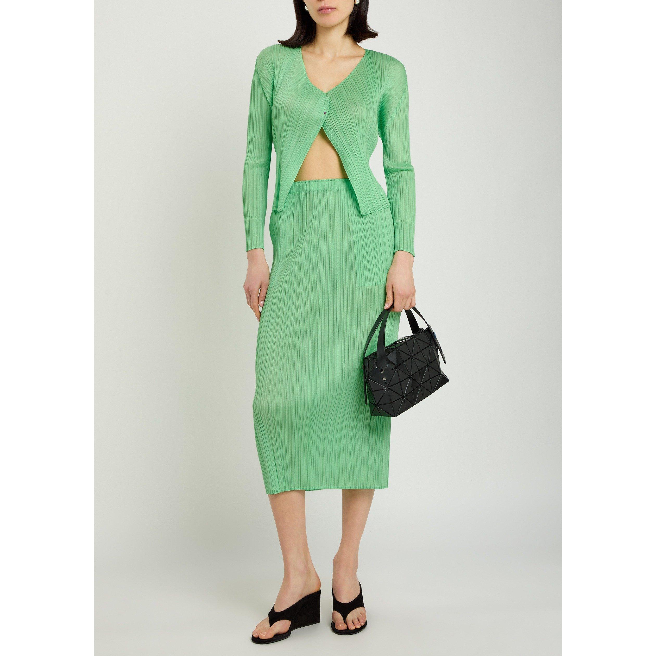 LIGHT GREEN - Issey Miyake - Women's Pleats Please Pleated V-Neck Cardigan - 5