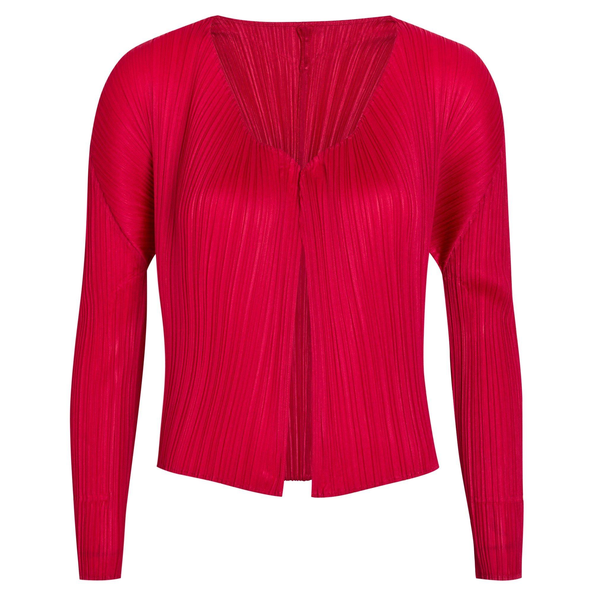 RED - Issey Miyake - Women's Pleats Please Pleated V-Neck Cardigan - 1
