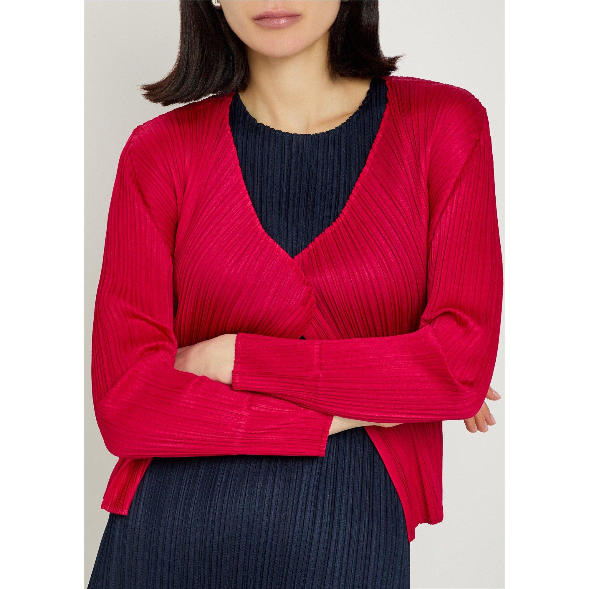 RED - Issey Miyake - Women's Pleats Please Pleated V-Neck Cardigan - 4