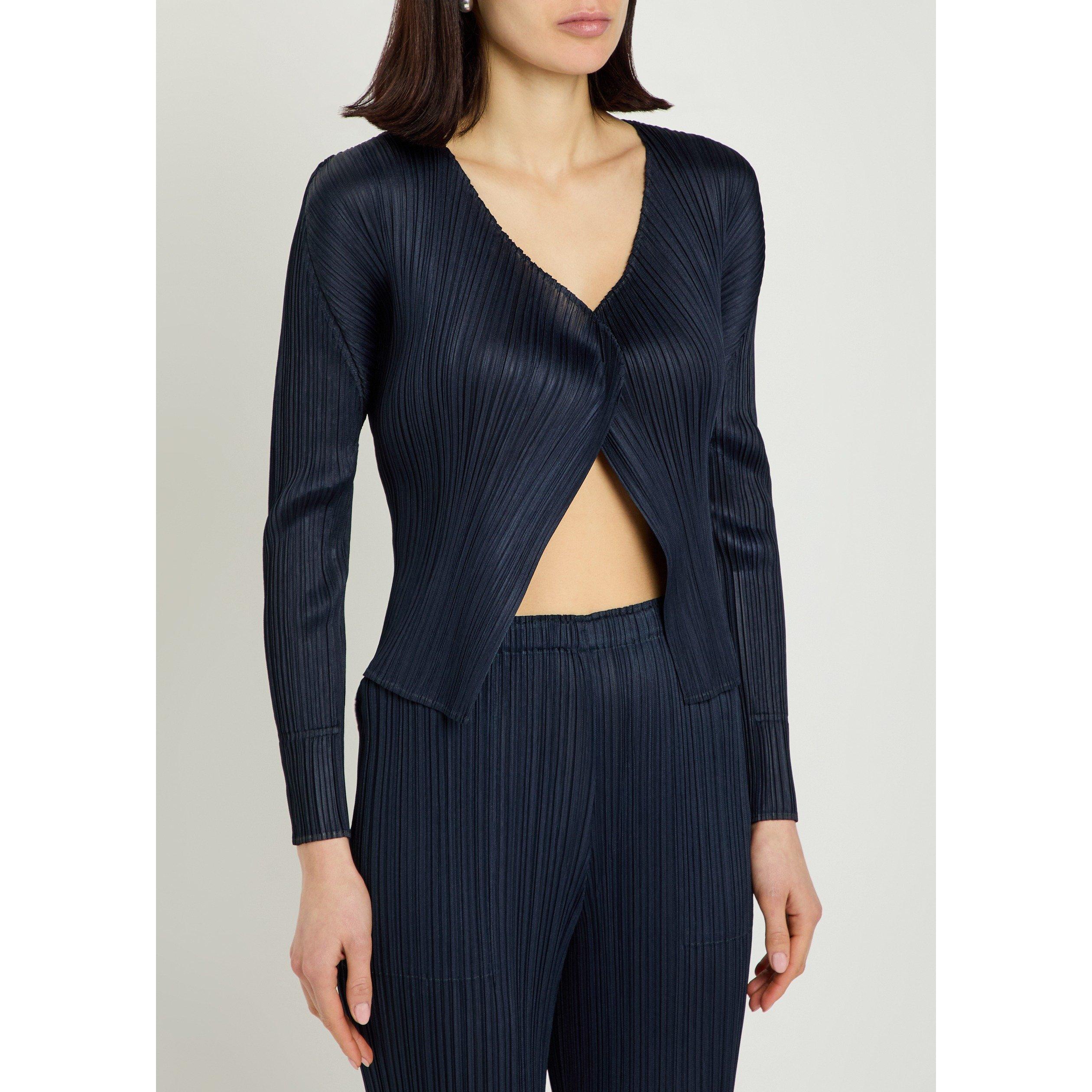 NAVY - Issey Miyake - Women's Pleats Please Pleated V-Neck Cardigan - 2