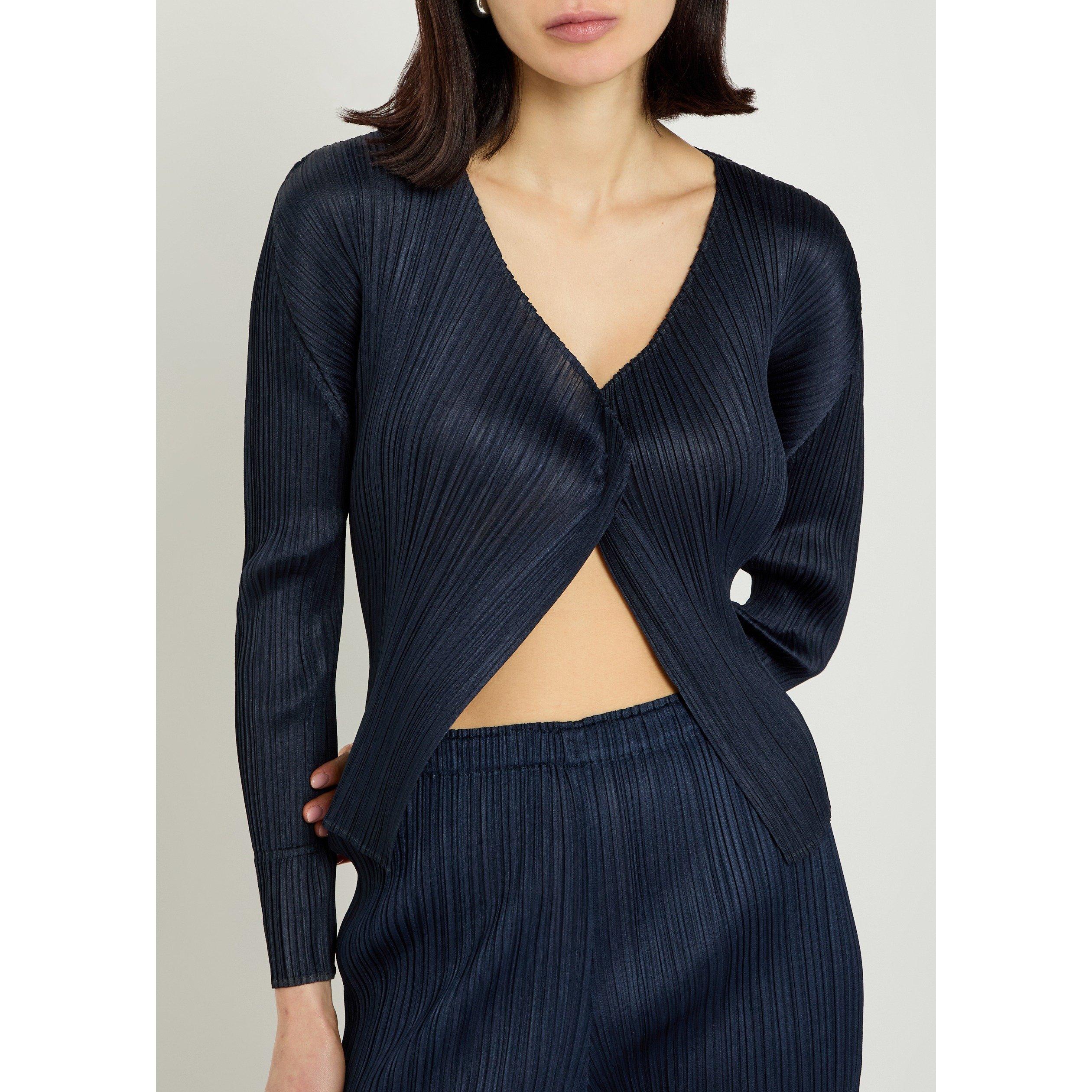 NAVY - Issey Miyake - Women's Pleats Please Pleated V-Neck Cardigan - 4