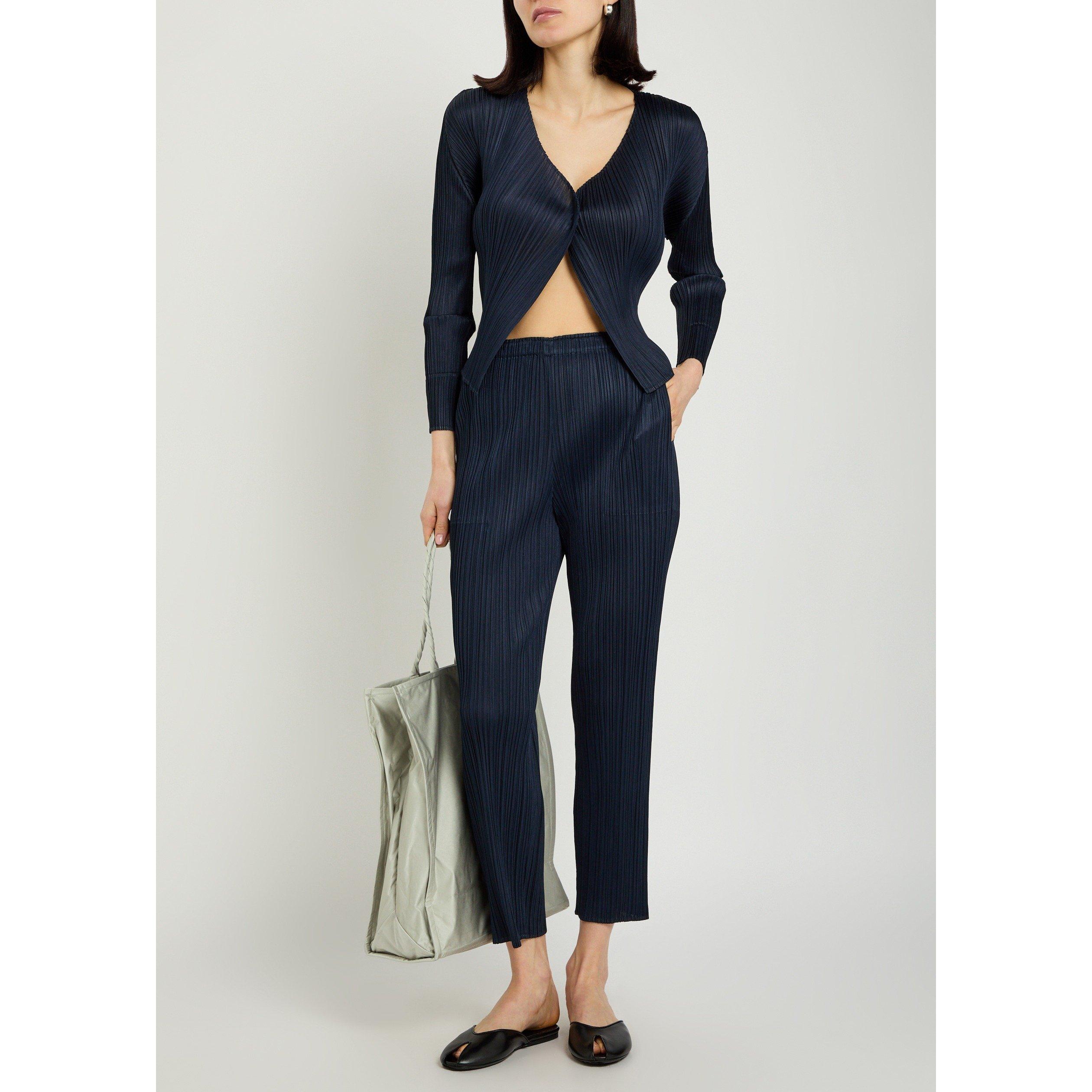 NAVY - Issey Miyake - Women's Pleats Please Pleated V-Neck Cardigan - 5