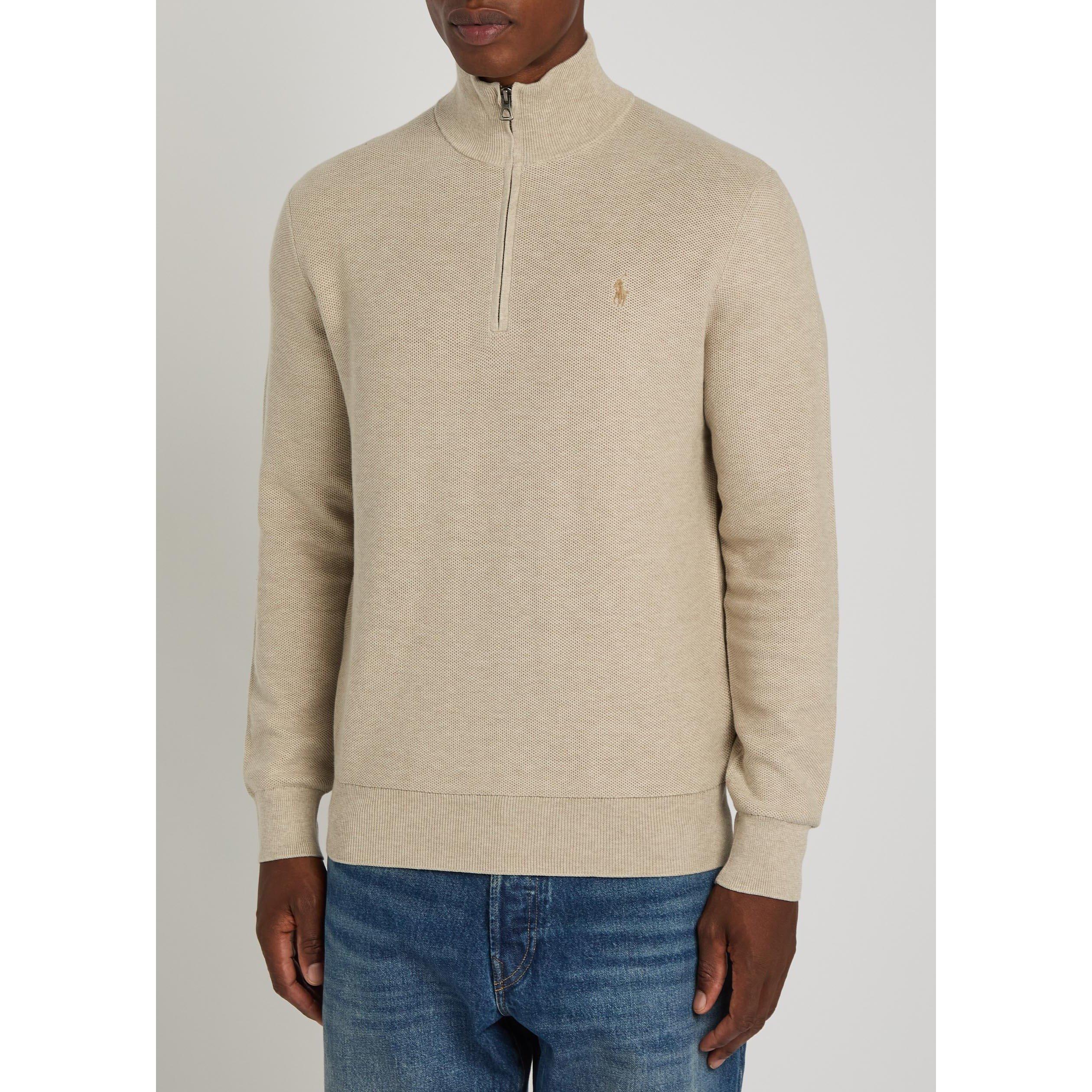 BROWN - Polo Ralph Lauren - Men's 1/4 Zip Cotton Jumper - 2