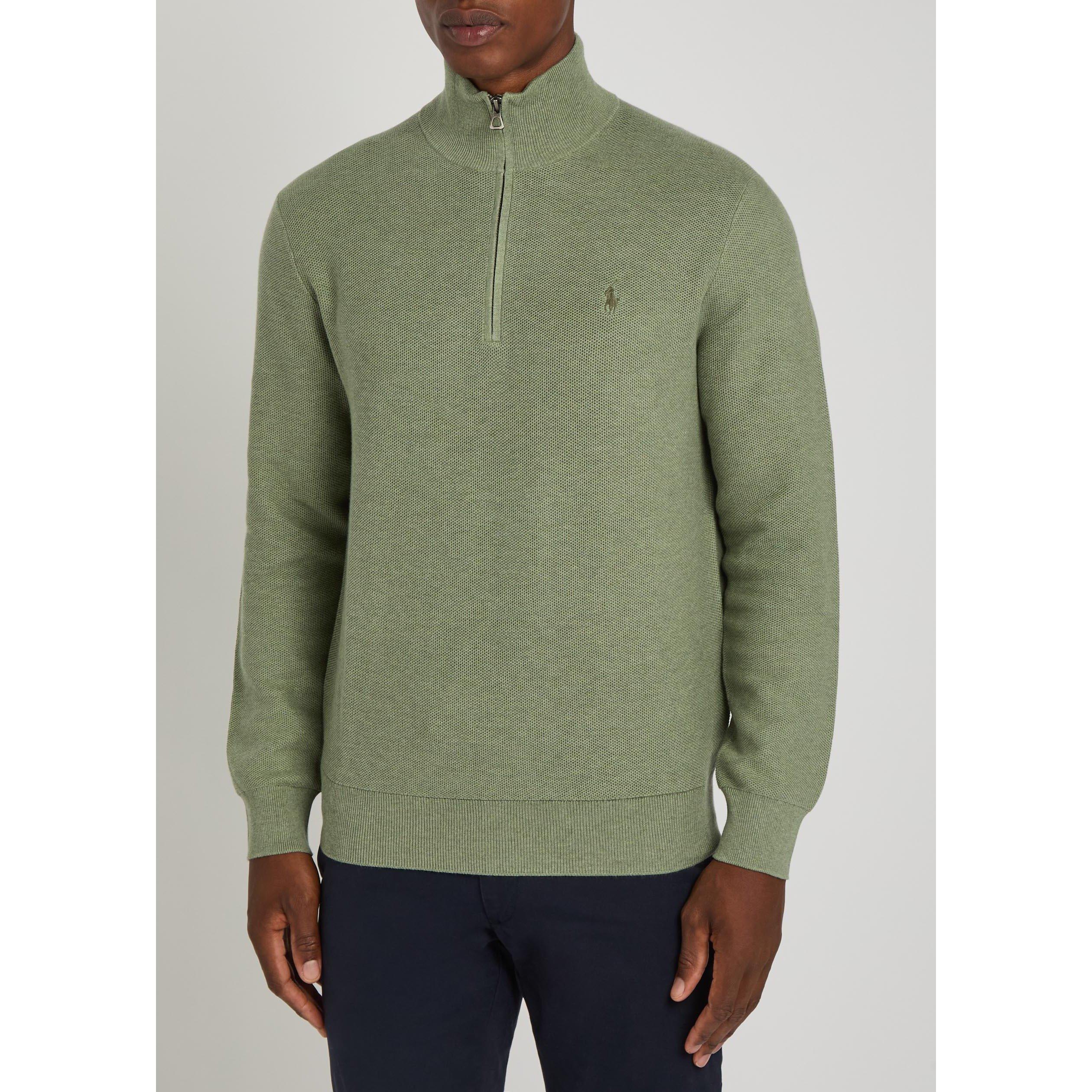 GREEN - Polo Ralph Lauren - Men's 1/4 Zip Cotton Funnel-Neck Jumper - 2