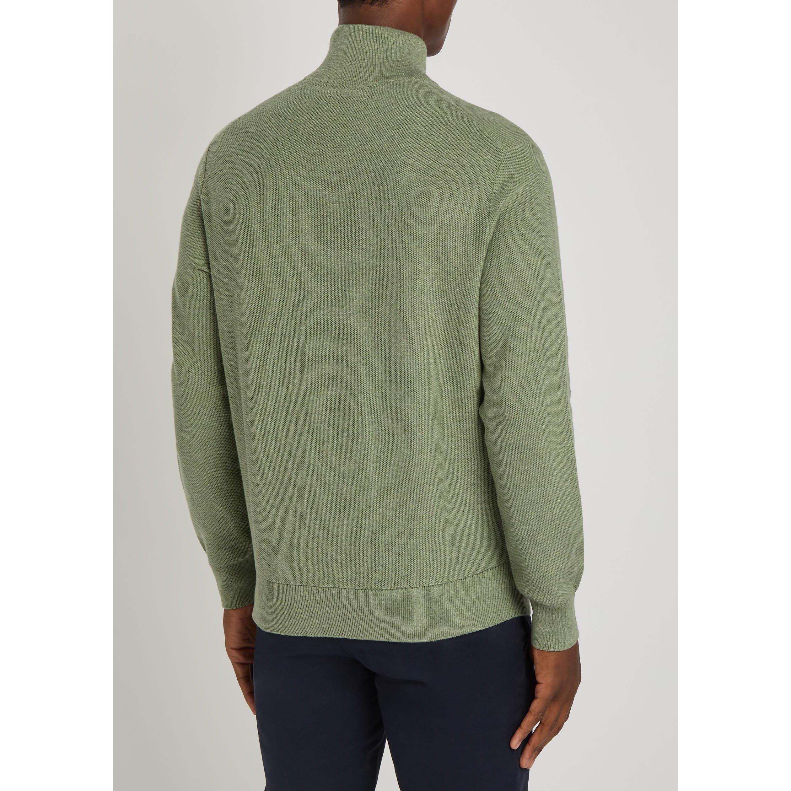 GREEN - Polo Ralph Lauren - Men's 1/4 Zip Cotton Funnel-Neck Jumper - 3