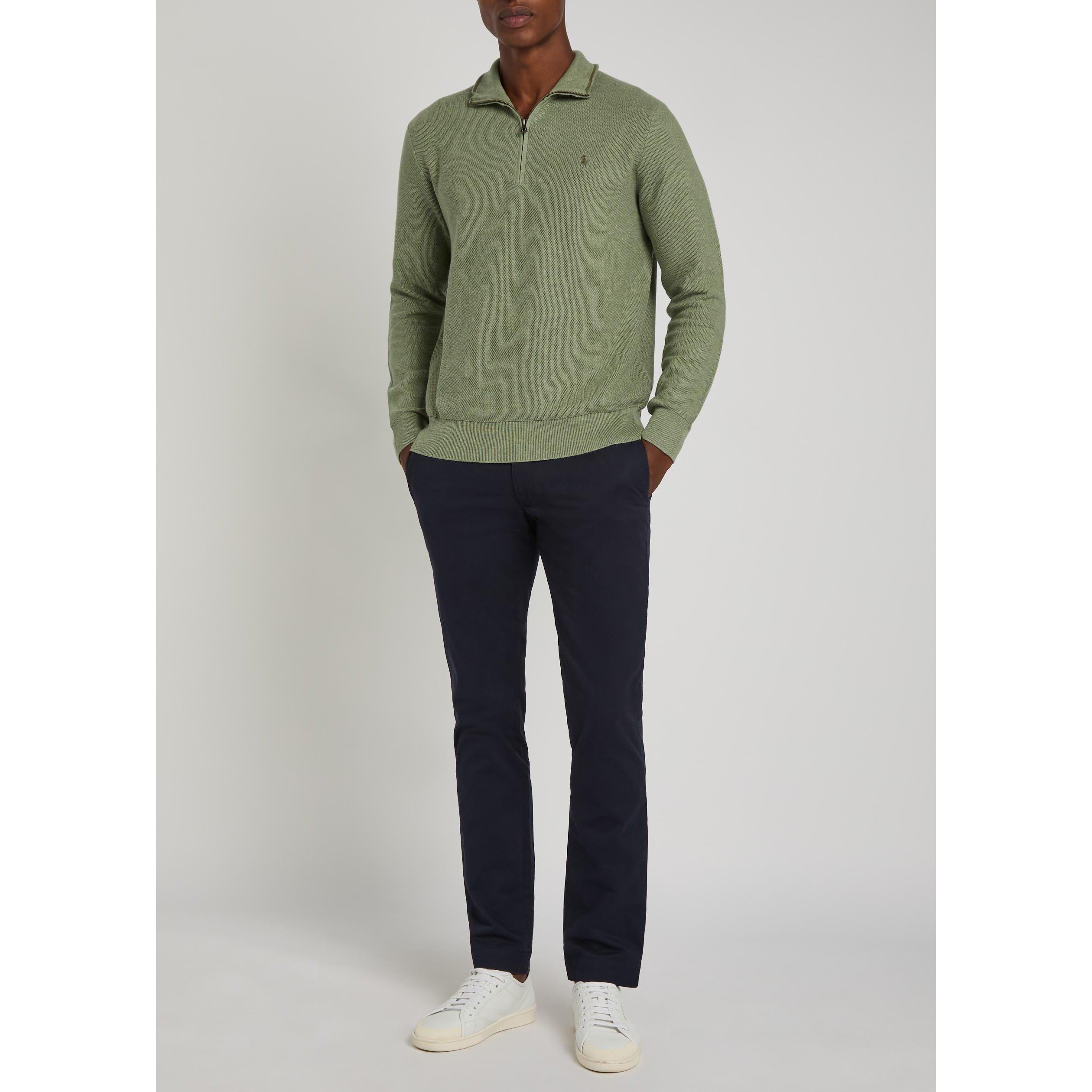 GREEN - Polo Ralph Lauren - Men's 1/4 Zip Cotton Funnel-Neck Jumper - 5