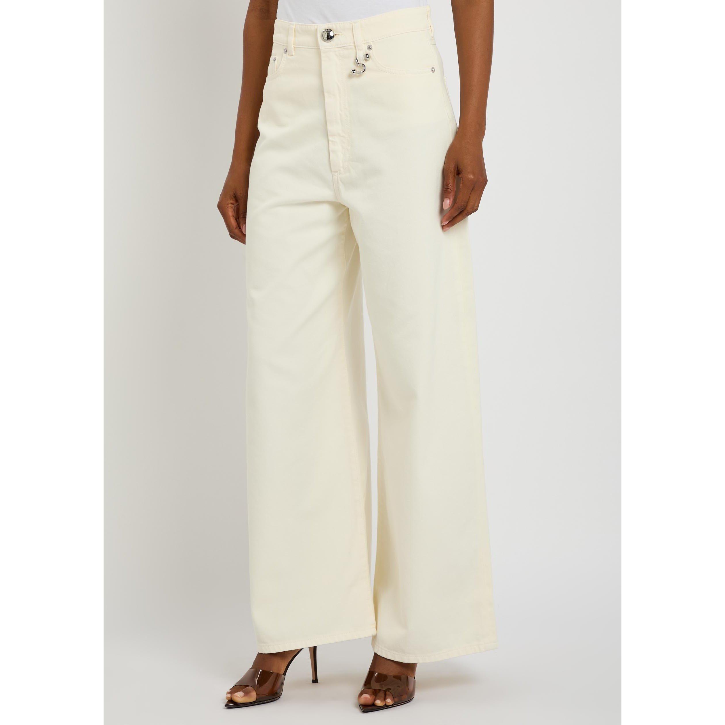 IVORY - Sportmax - Women's High-Rise Cotton Wide-Leg Jeans - 2