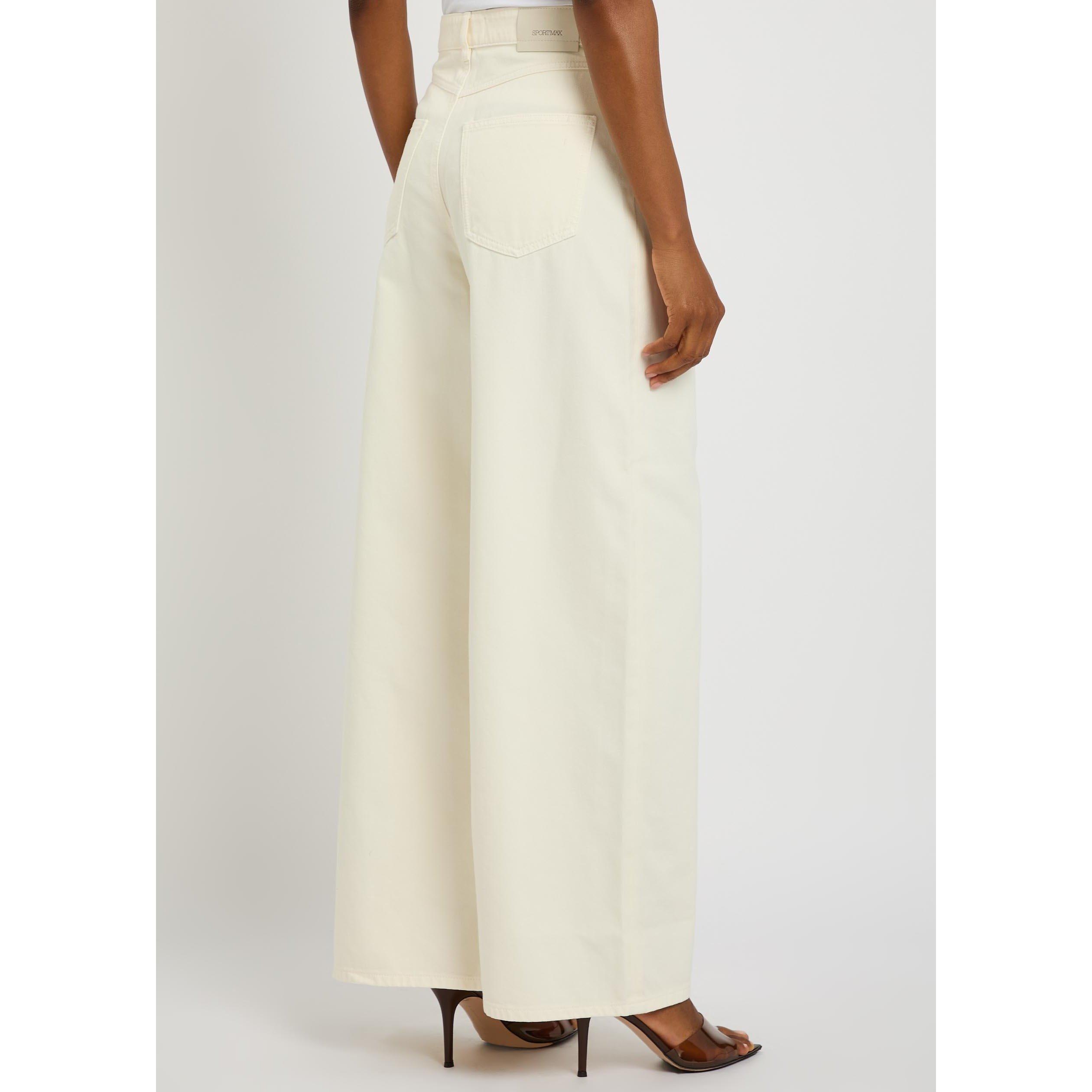IVORY - Sportmax - Women's High-Rise Cotton Wide-Leg Jeans - 3