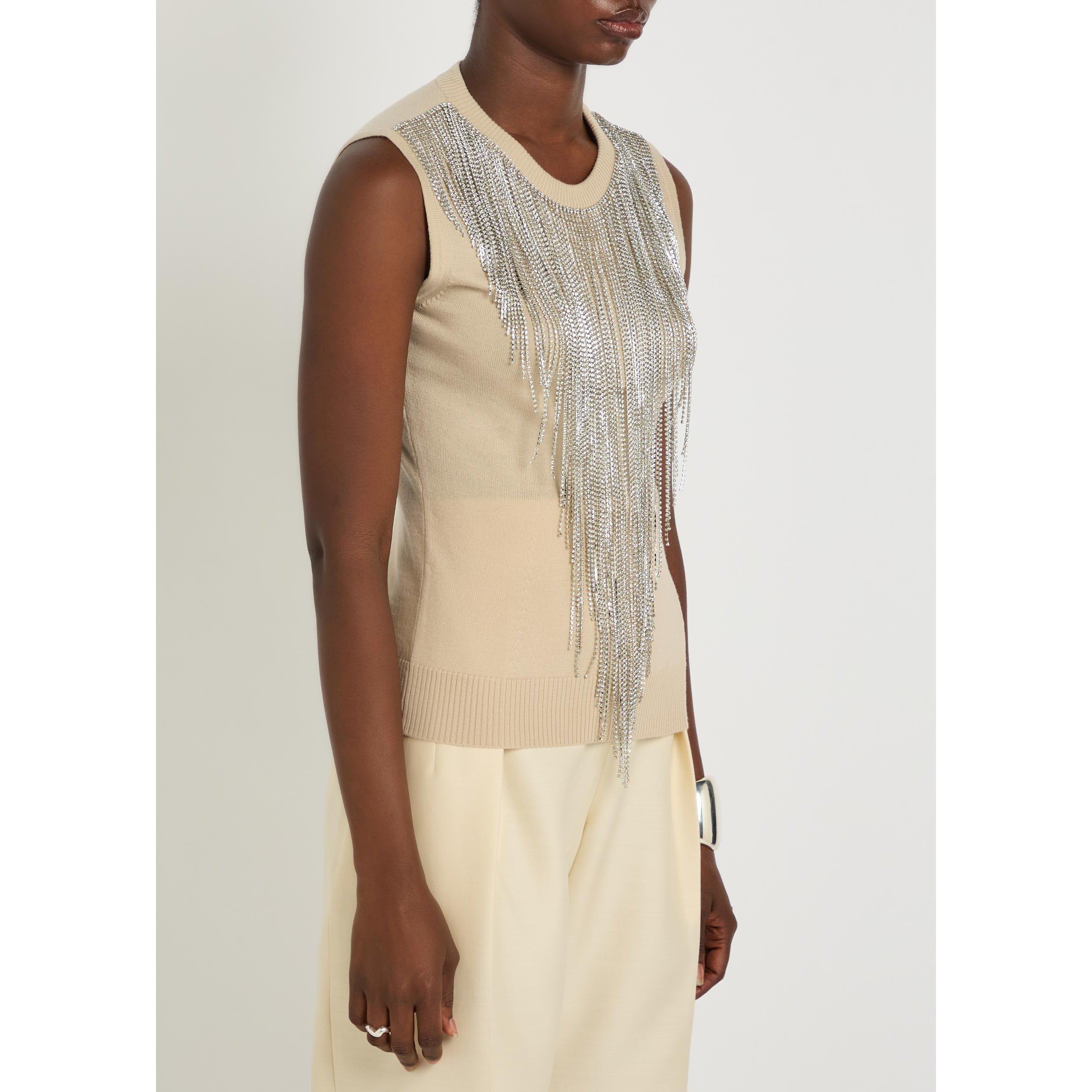 BEIGE - Sportmax - Women's Crystal-Embellished Wool Slim-Fit Sweater Vest - 2