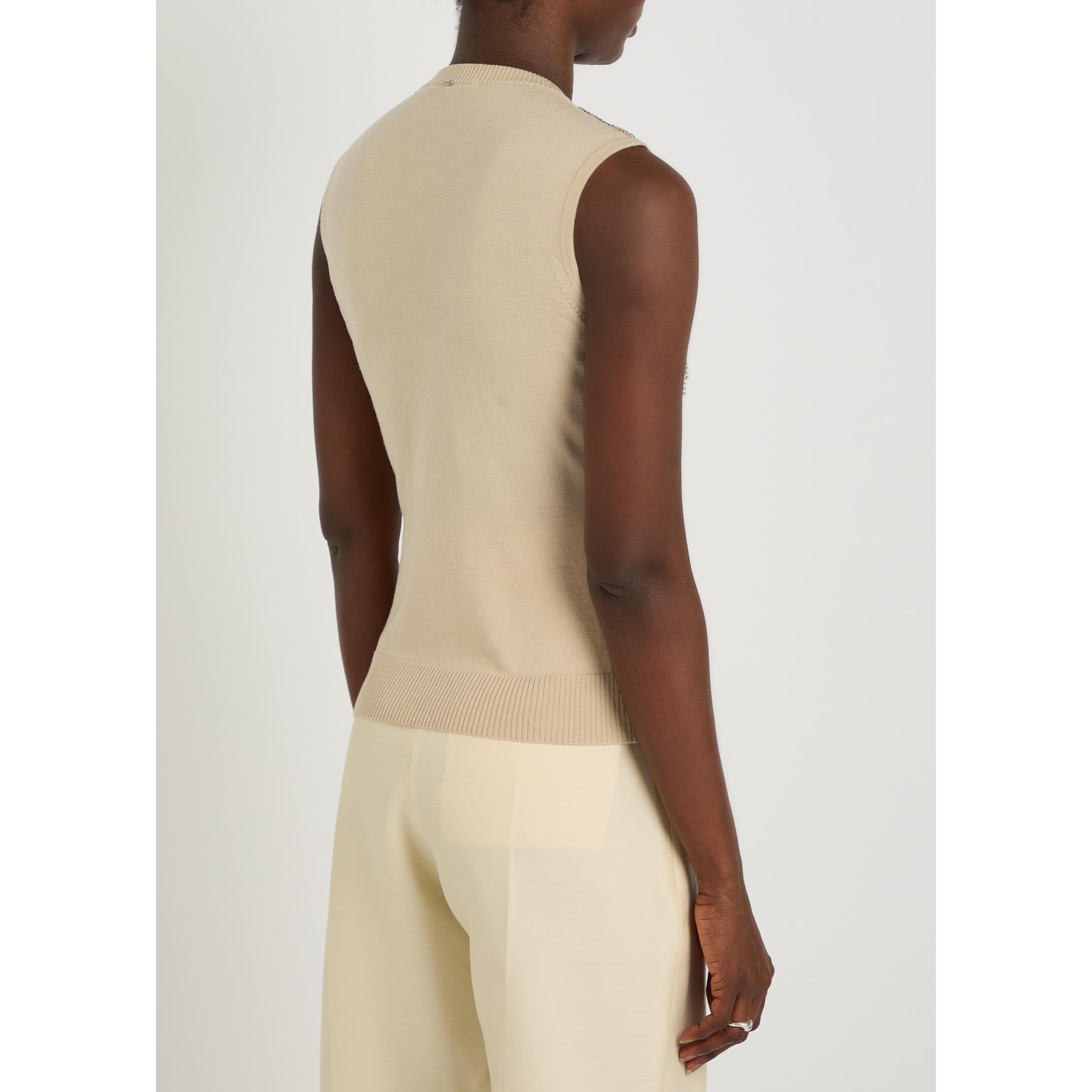 BEIGE - Sportmax - Women's Crystal-Embellished Wool Slim-Fit Sweater Vest - 3