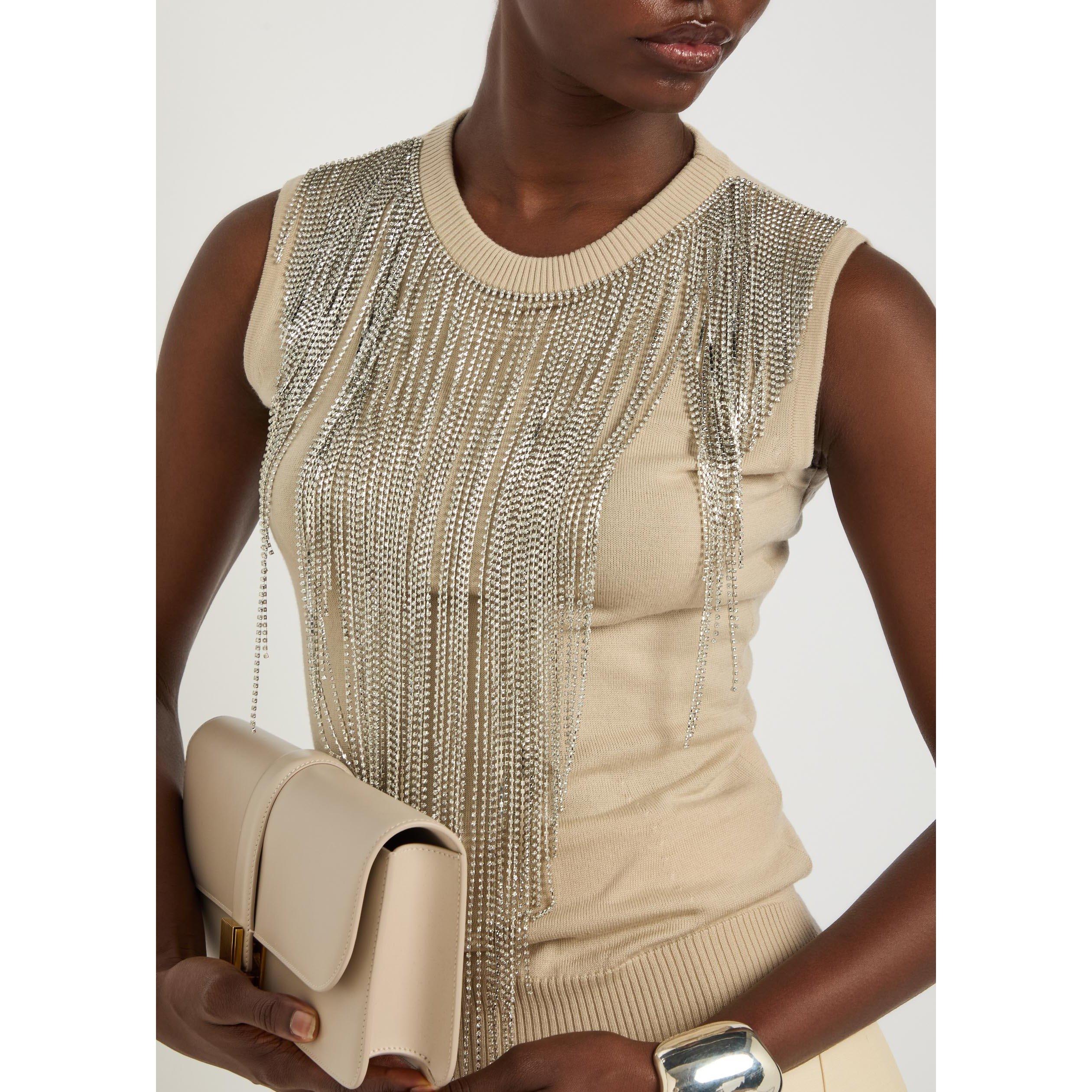 BEIGE - Sportmax - Women's Crystal-Embellished Wool Slim-Fit Sweater Vest - 4