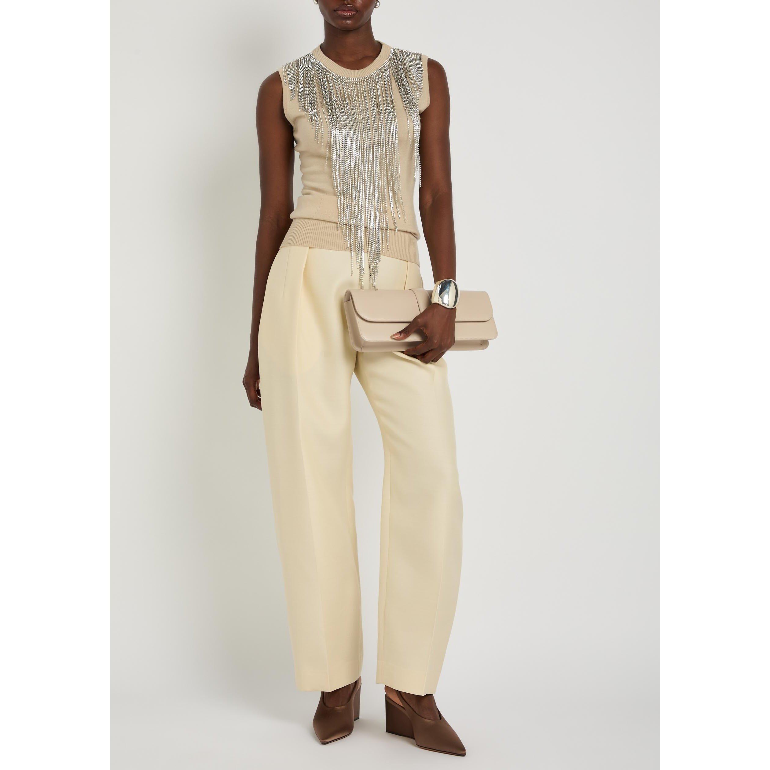 BEIGE - Sportmax - Women's Crystal-Embellished Wool Slim-Fit Sweater Vest - 5